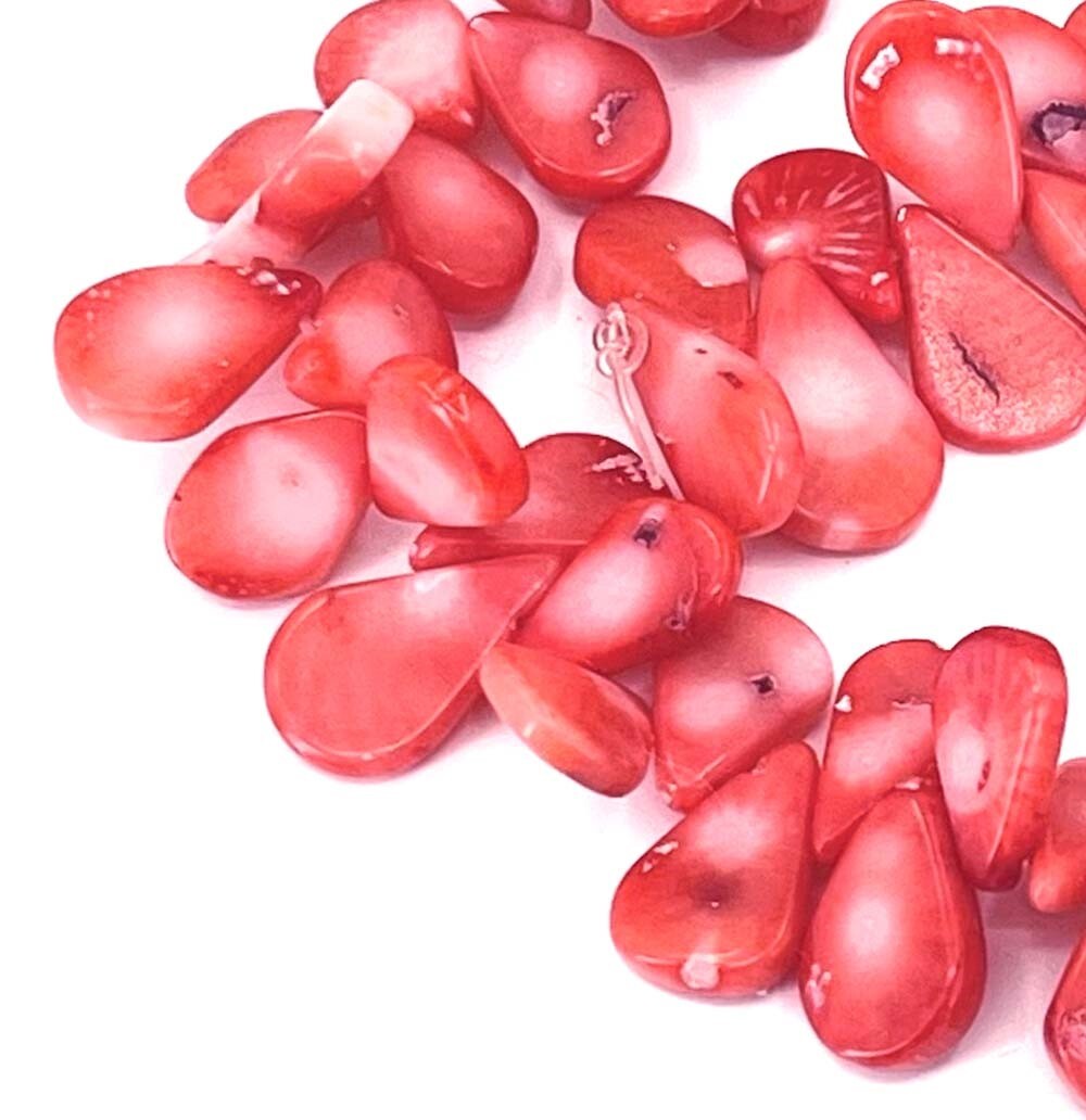 50 Pink Bamboo Coral Flat Teardrop Beads Drop 11mm – 13mm