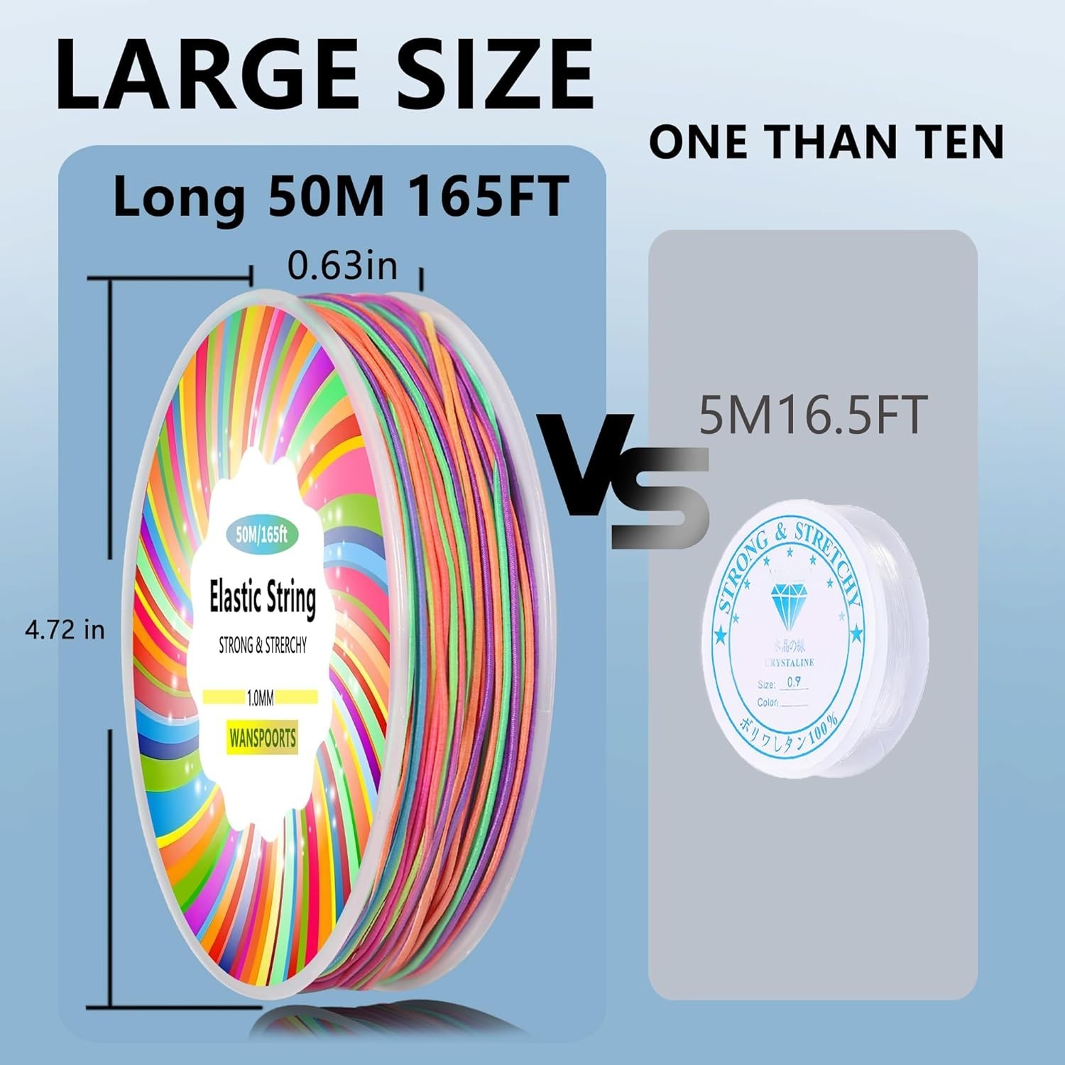 1mm 165ft Rainbow Stretchy Bracelet String, Sturdy Gradient Color Elastic String