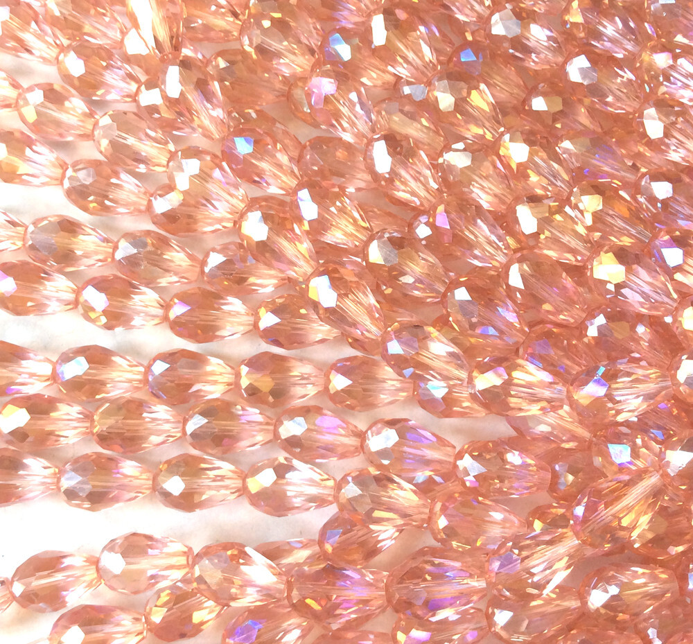 Rosaline AB Peach Pink 15x10mm Teardrop Chinese Crystal Glass Q24 Beads Per Pkg