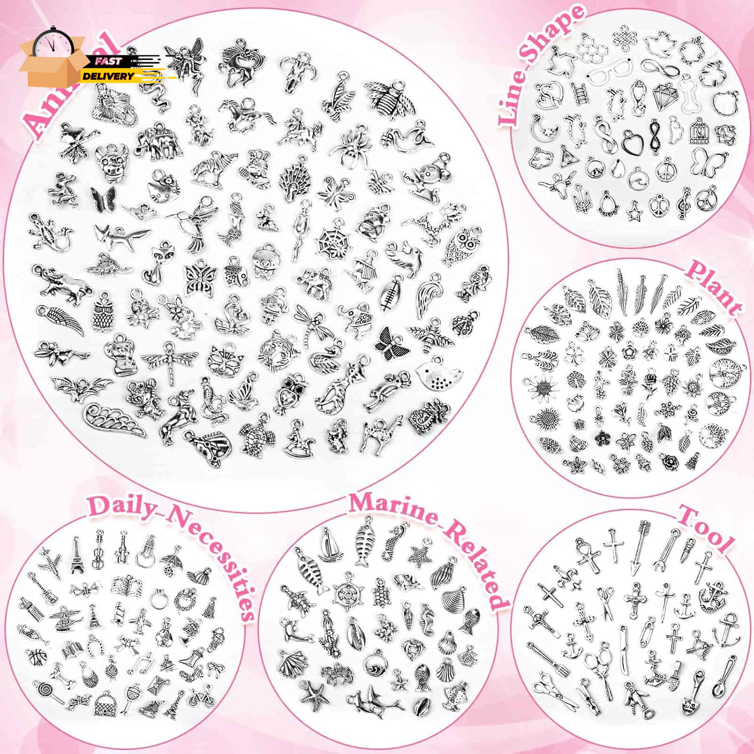 400 Pcs Silver Charms for Jewelry Making, Wholesale Bulk Lots Tiny Assorted Mix