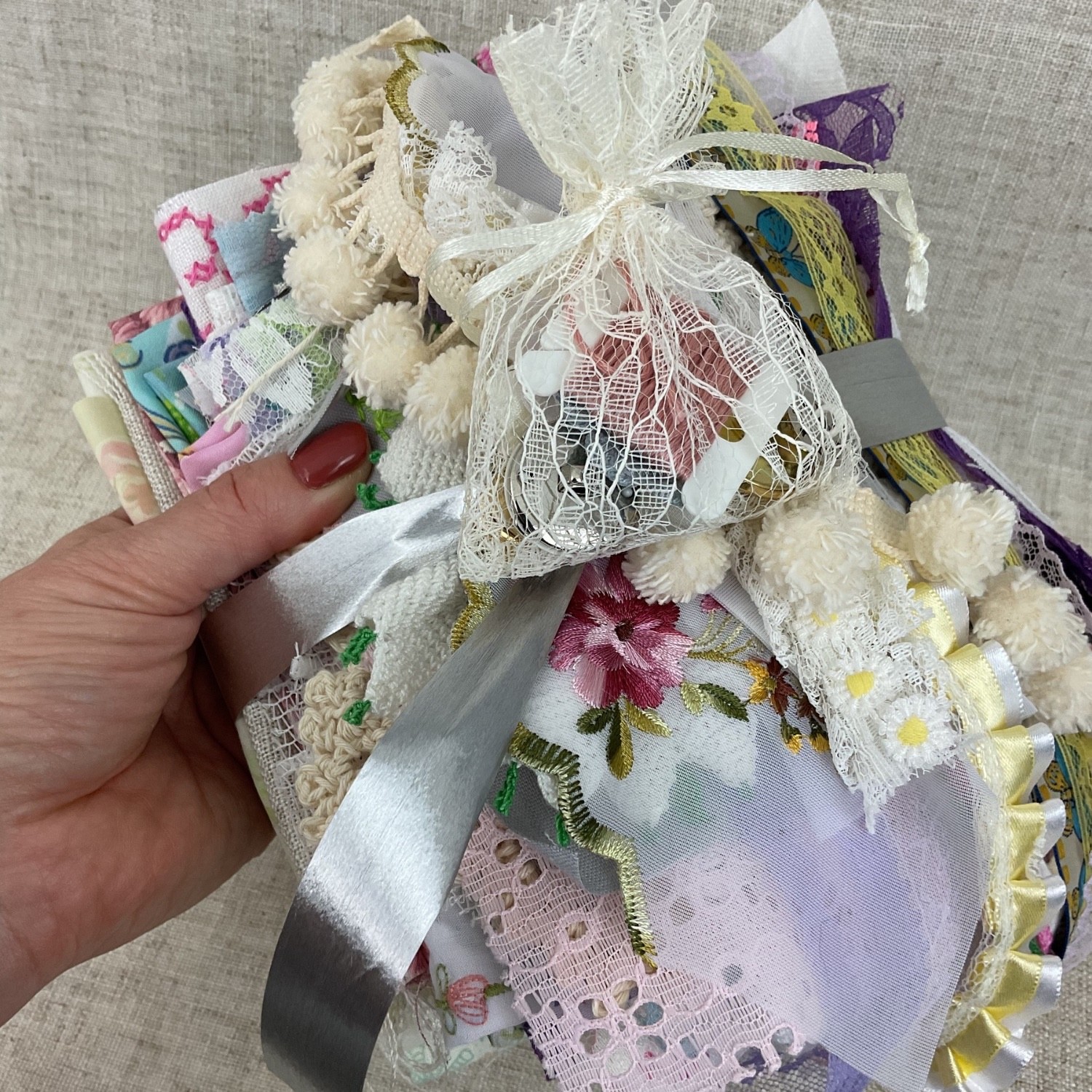 Curated Vintage Slow Stitch Bundle – Mixed Media Textile Collage Art Supplies