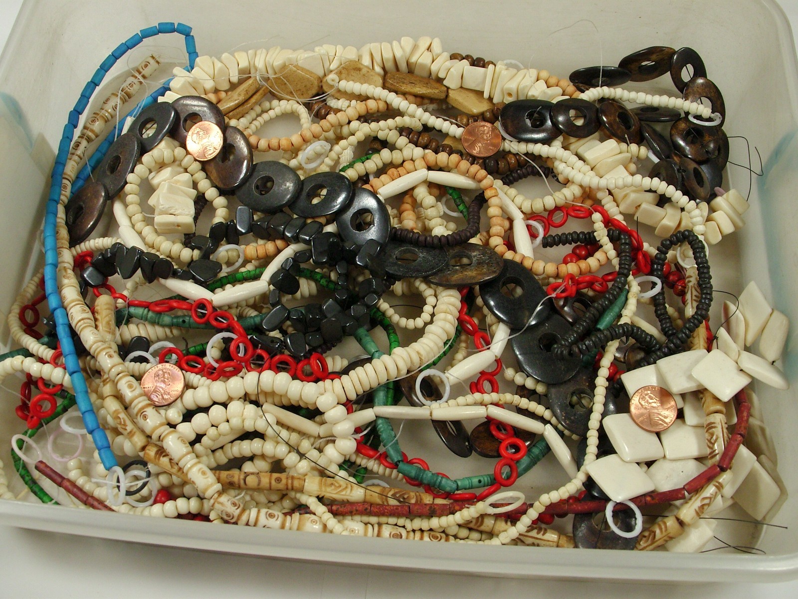 2 Pounds Assorted Shapes and Sizes India Water Buffalo Bone Beads Bulk (KRD-3) ⭐
