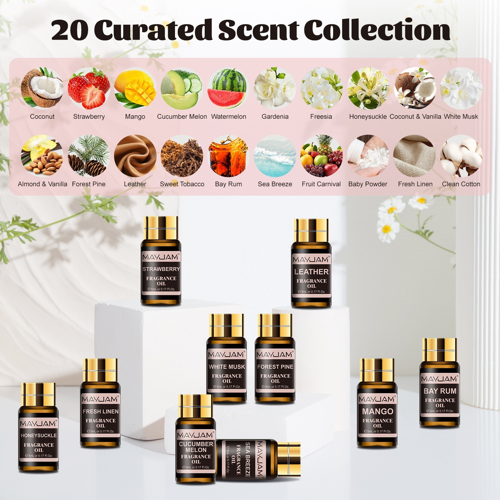 MAYJAM 20Pcs Fragrance Oil Gift Set for Diffuser Candle Soap Making Scented Oils