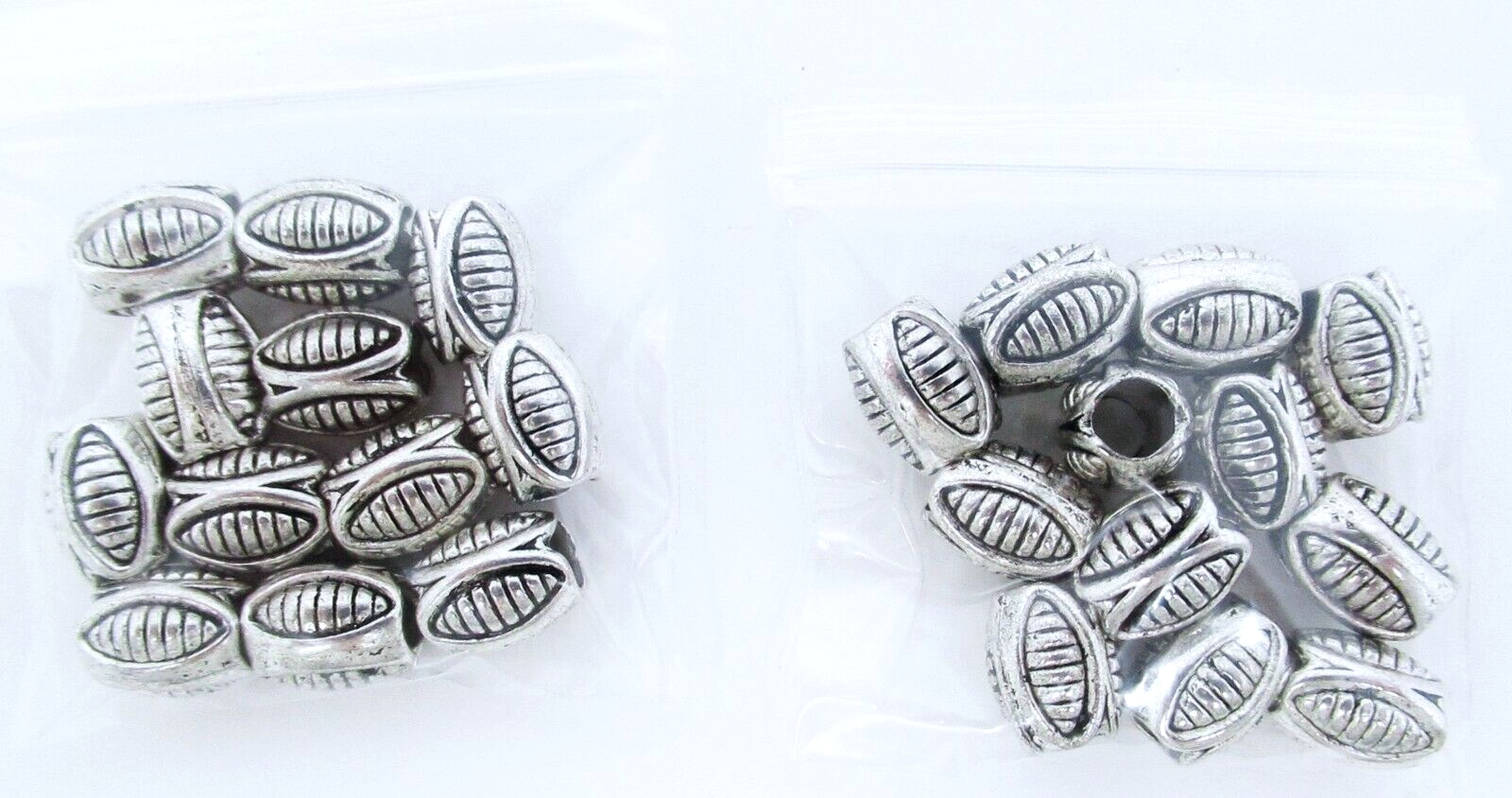 Metal Beads 24 Pieces Oval Silver 10x7mm hole size 5mm stamped, lot OB3