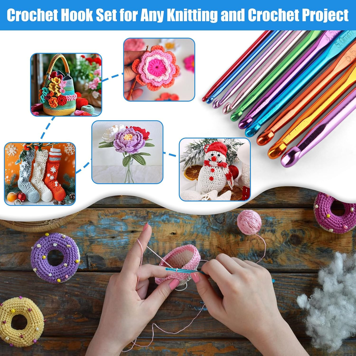Crochet Hooks Set, 54 Pack Crochet Needles Set Crochet Kits for Beginners, Ergon