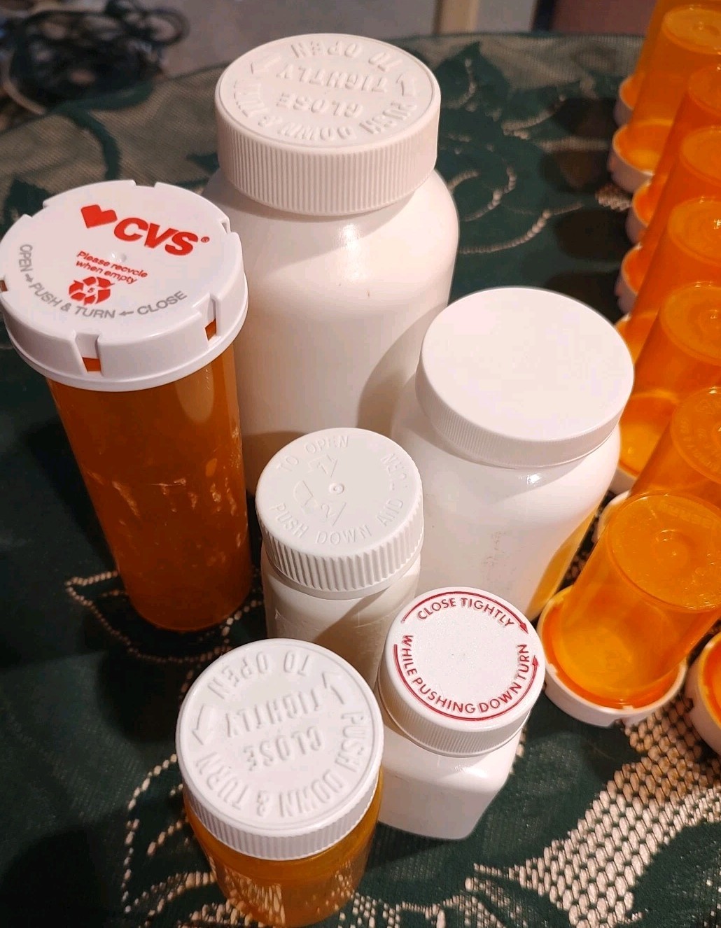 Lot of 54 empty pill bottles CVS Rx and others Amber White for craft and storage