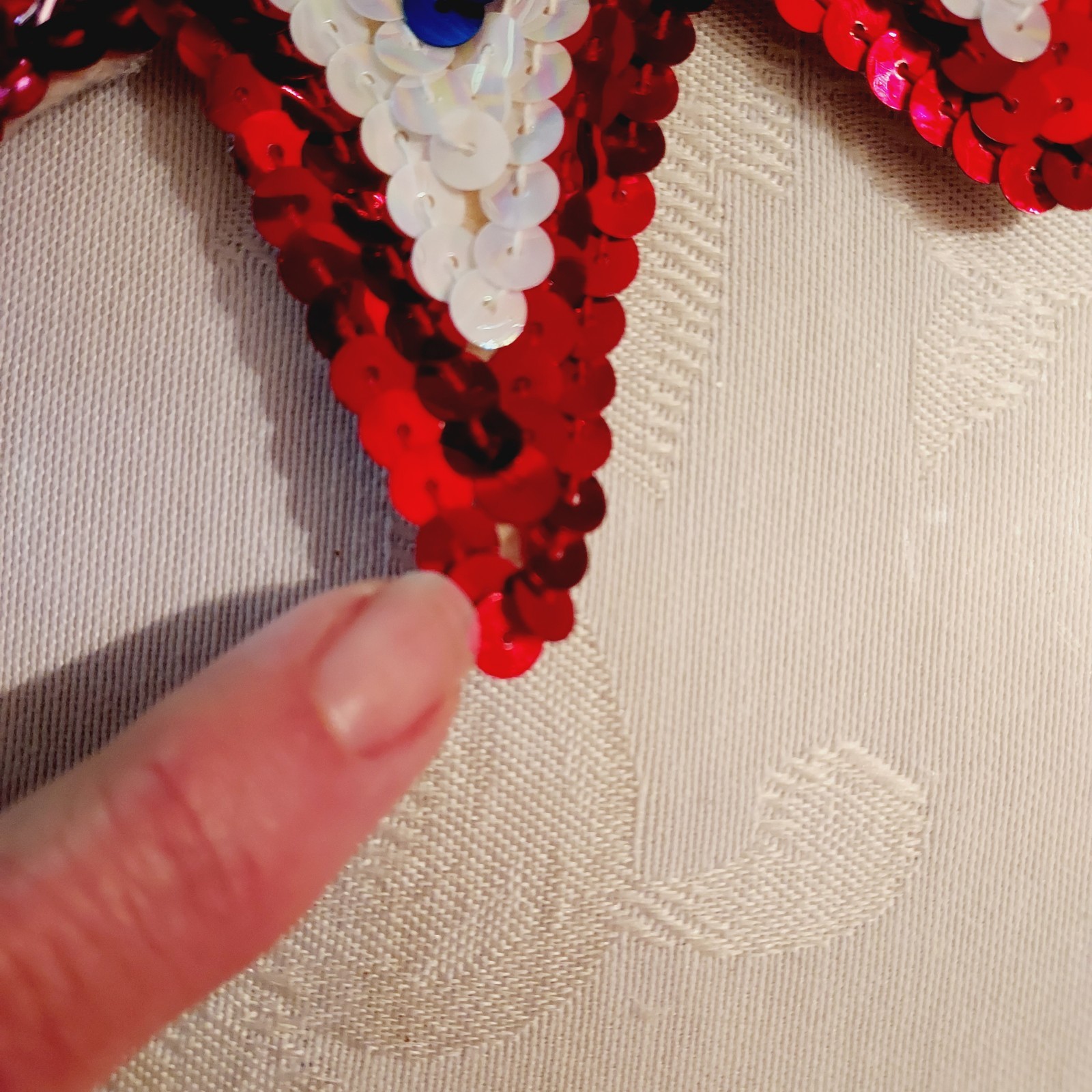 Vtg Patriotic Collar Shape Red White Blue Sequined Applique Sew Glue On – Patch