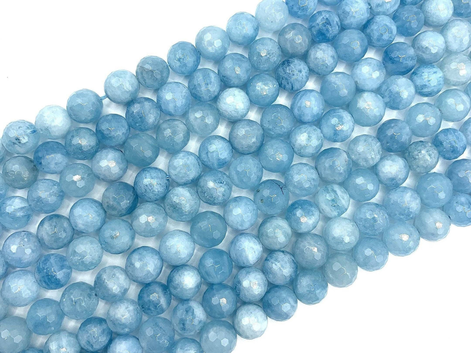High Quality Genuine Aquamarine Faceted Round Beads, 8mm/10mm/12mm Natural Blue