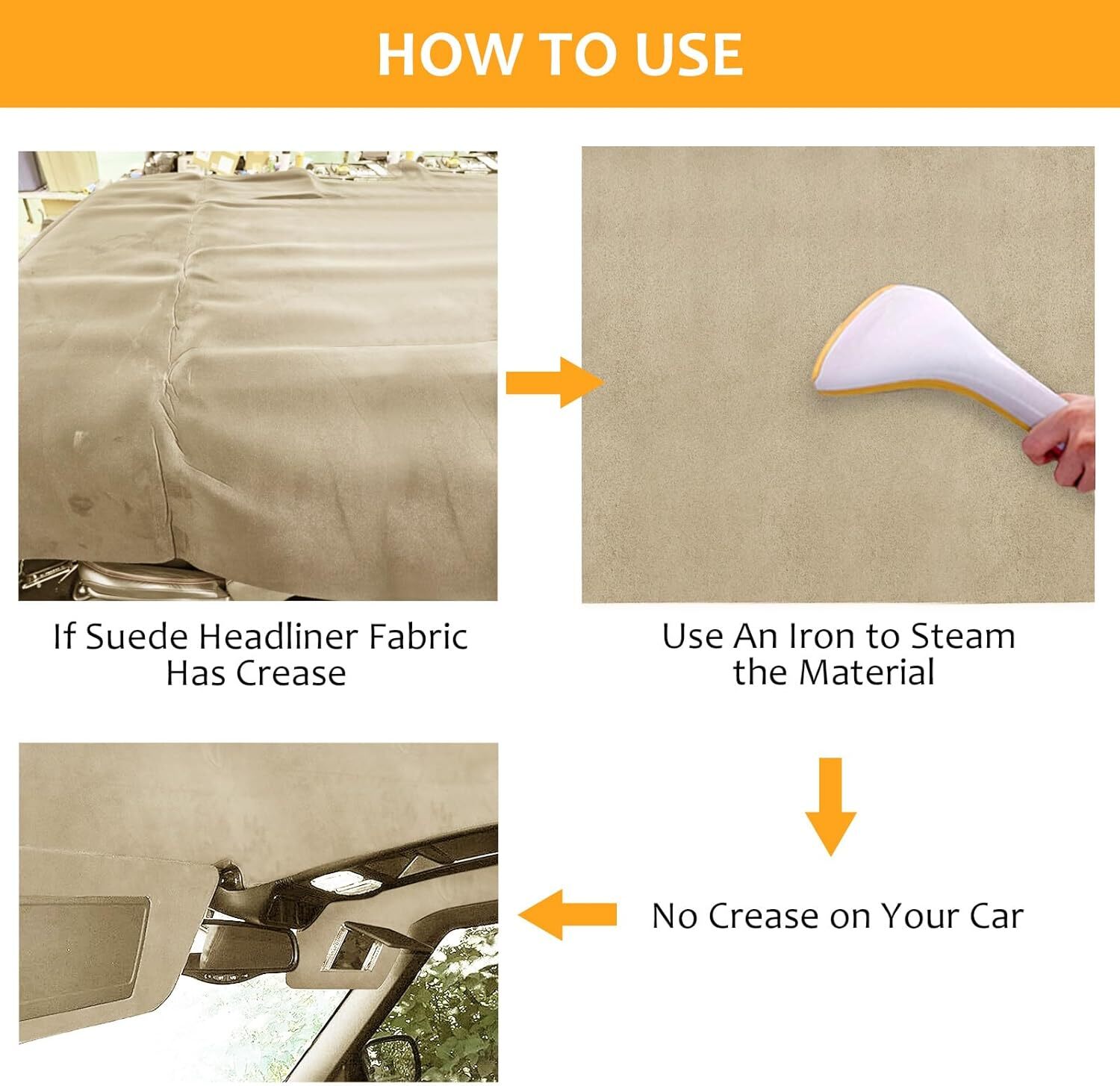 60”W Beige Suede Headliner Fabric Foam Backed For Car Inner Roof Repair