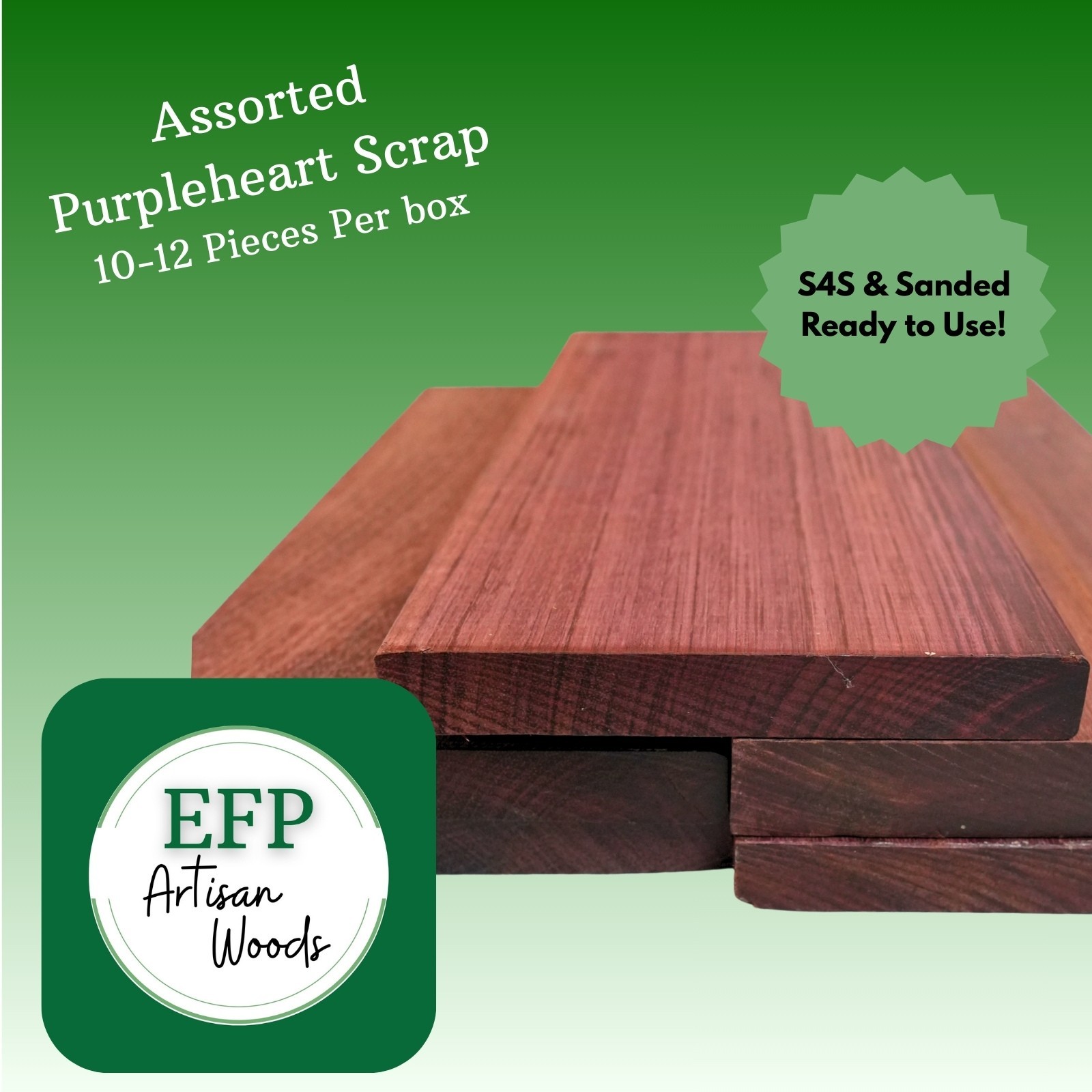 Assorted Purpleheart Wood Box – 10–12 Pieces | S4S Exotic Hardwood