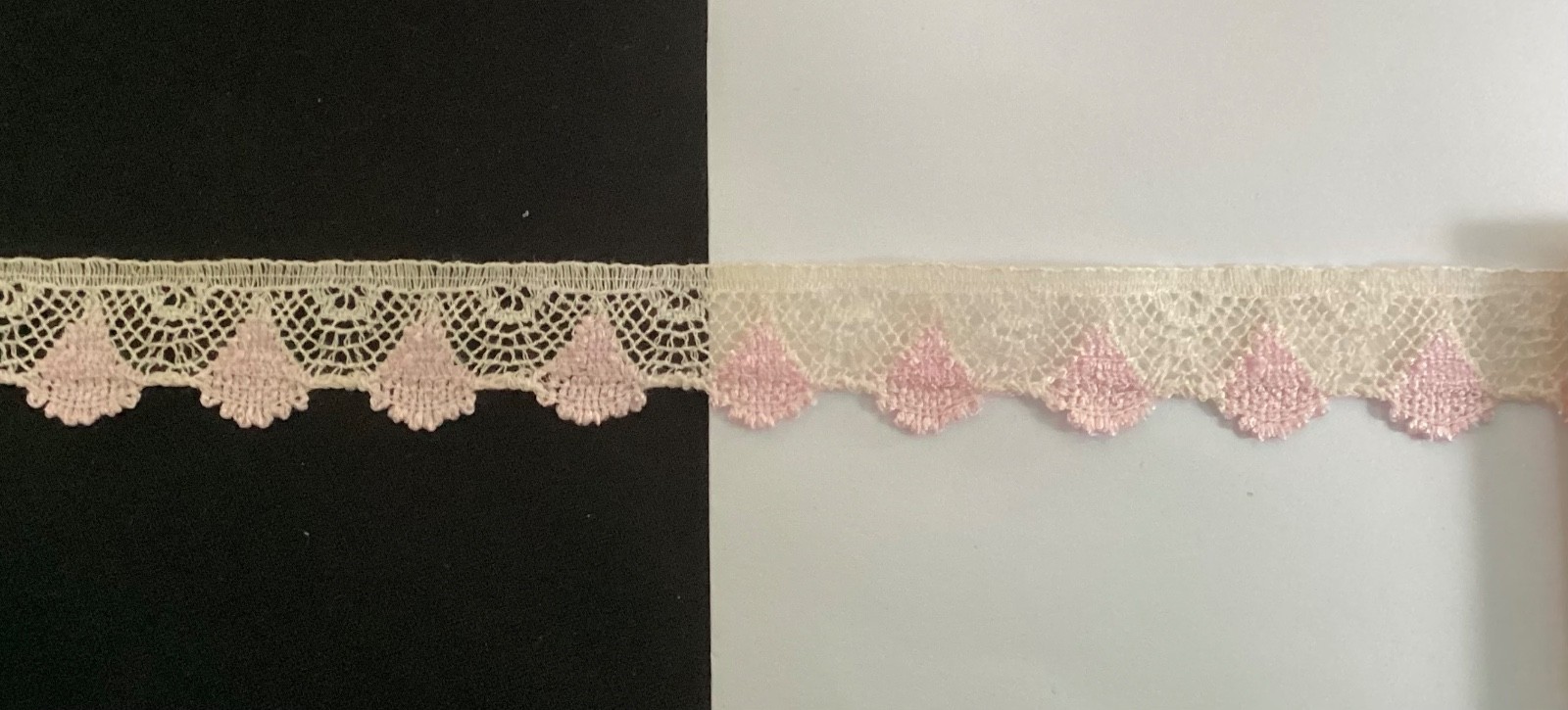 3/4” Pink & Ecru Flat English Cotton Scalloped Trim Lace #8772