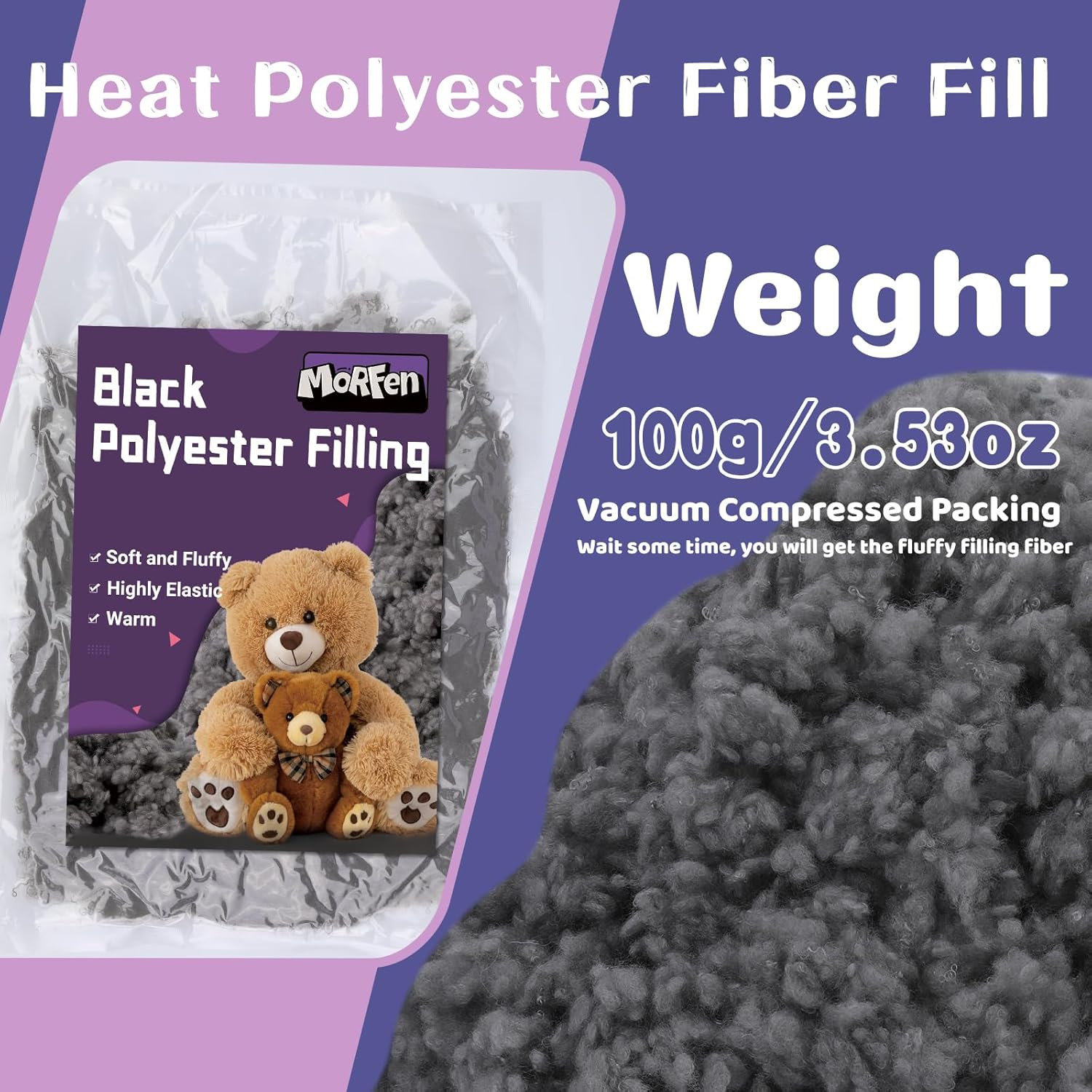 3.52Oz/100G Grey Black Polyfill Stuffing for Animal, Black Fiber Fill, Polyes…