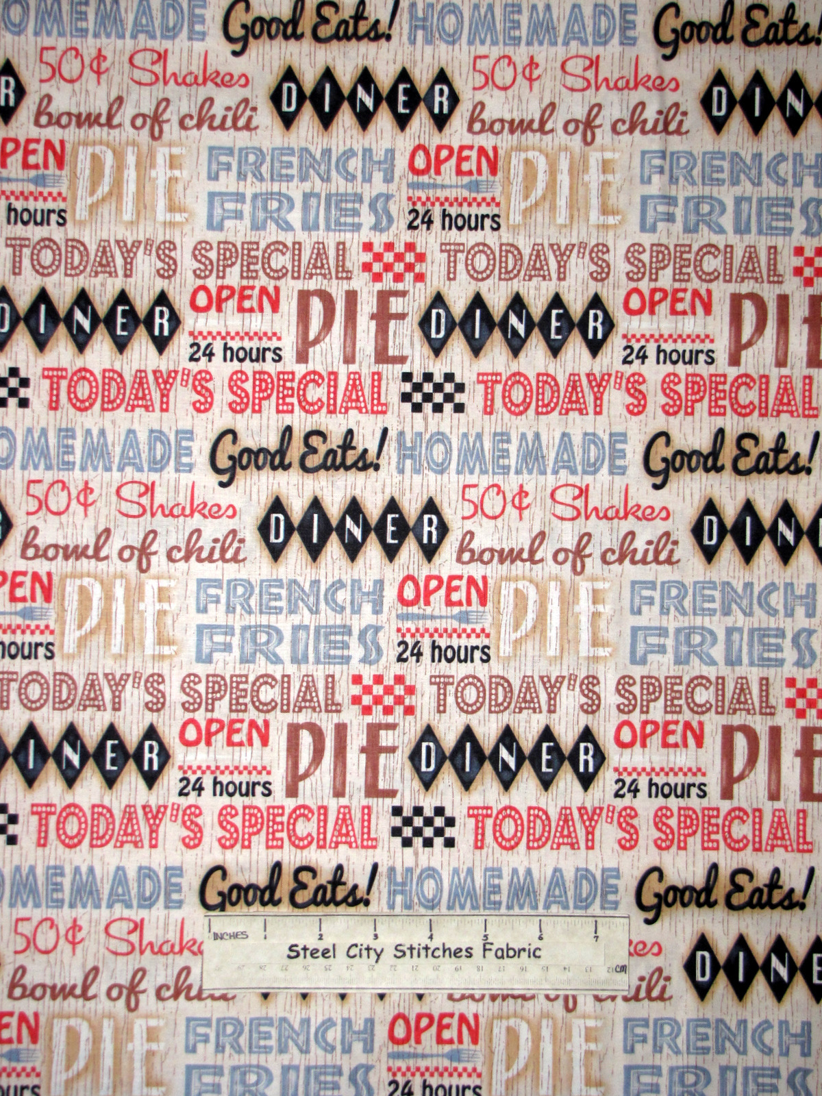 Diner Words Open 24 Hours Pie Fabric SPX Good Eats Diner #24908 Cotton Yard