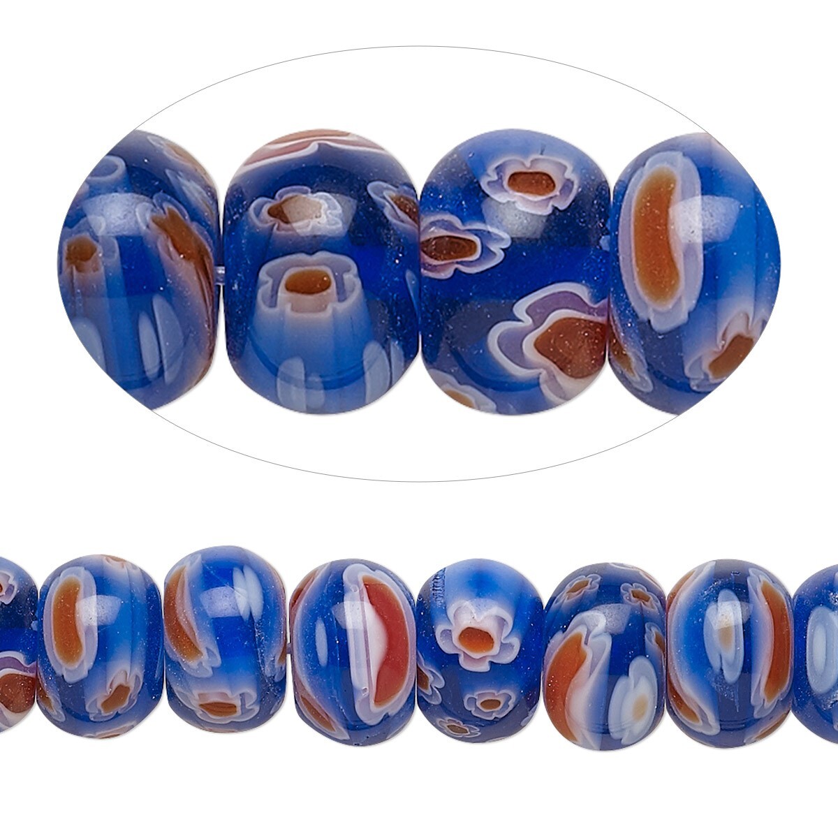 1 Strand(56) Red White & Blue Millefiori Glass 10x7mm Rondelle Beads