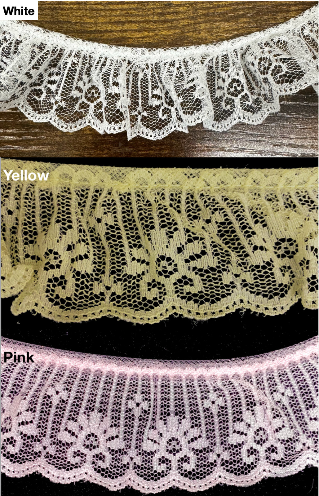 Ruffled Gathered Lace Trimming – 11 Continuous Yards – Color Options!