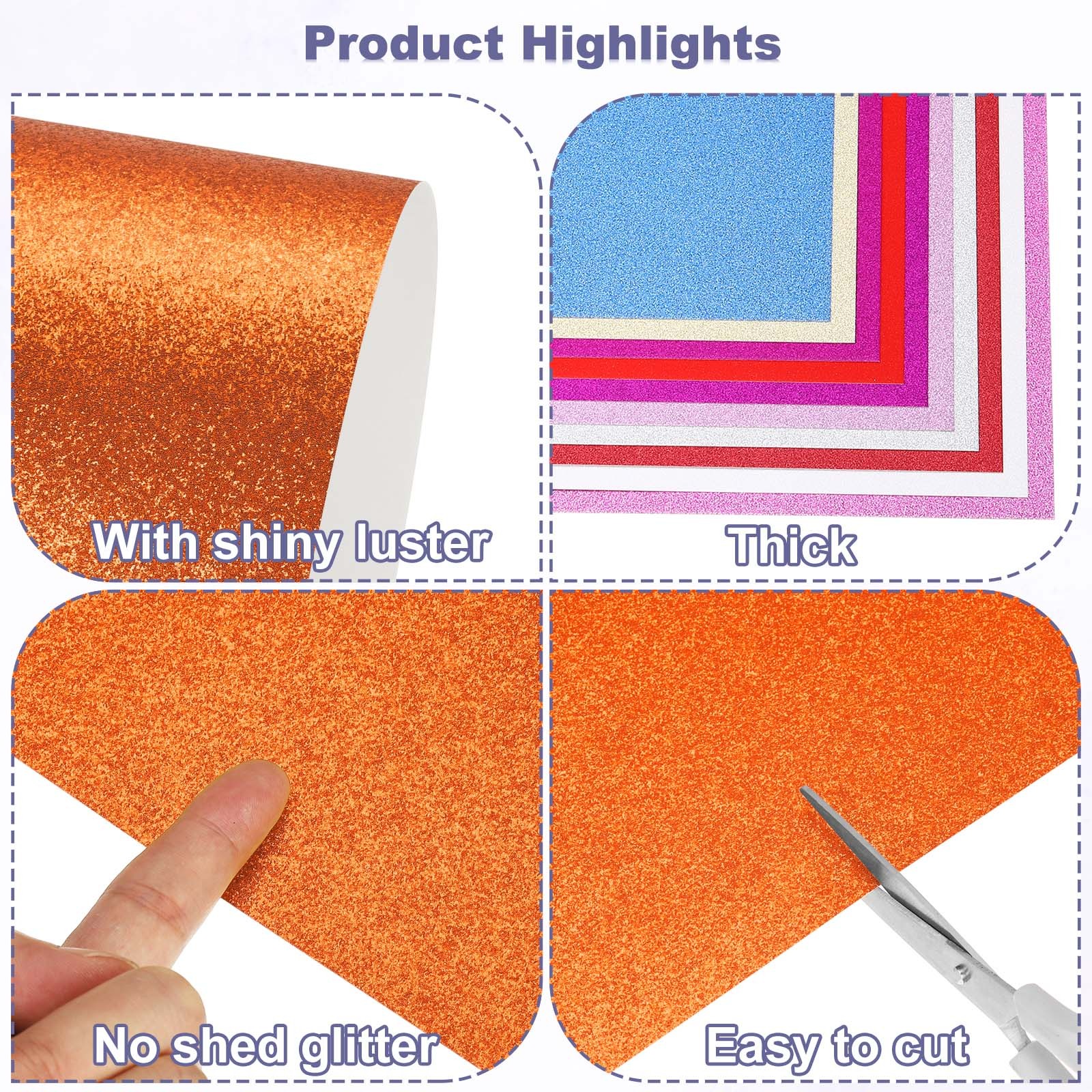 10Sheets Orange Glitter Cardstock, 12x12In Glitter Paper Sparkly