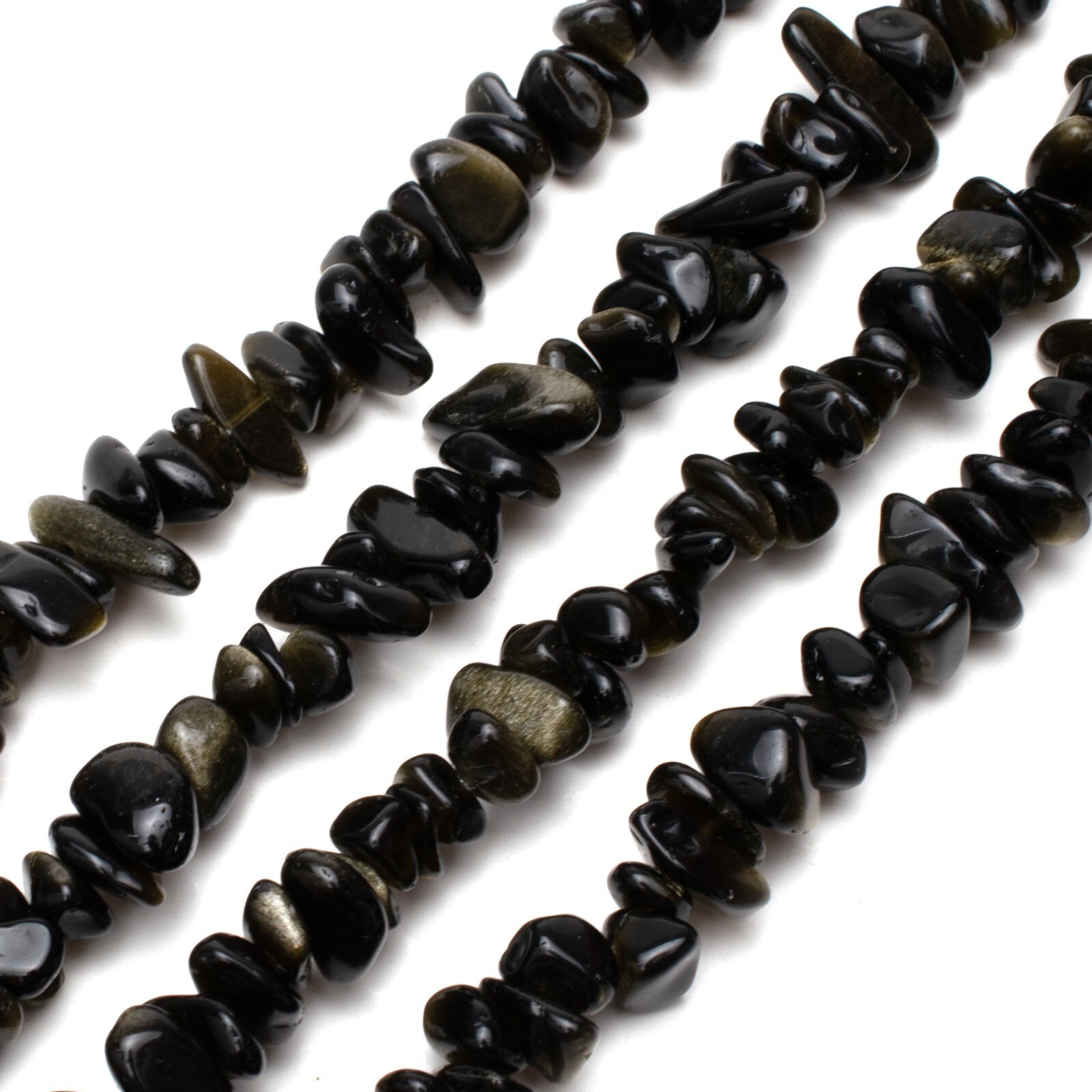 Natural Gold Sheen Obsidian Chip Beads 32” Strand 5~8mm Jewelry Making Gemstone