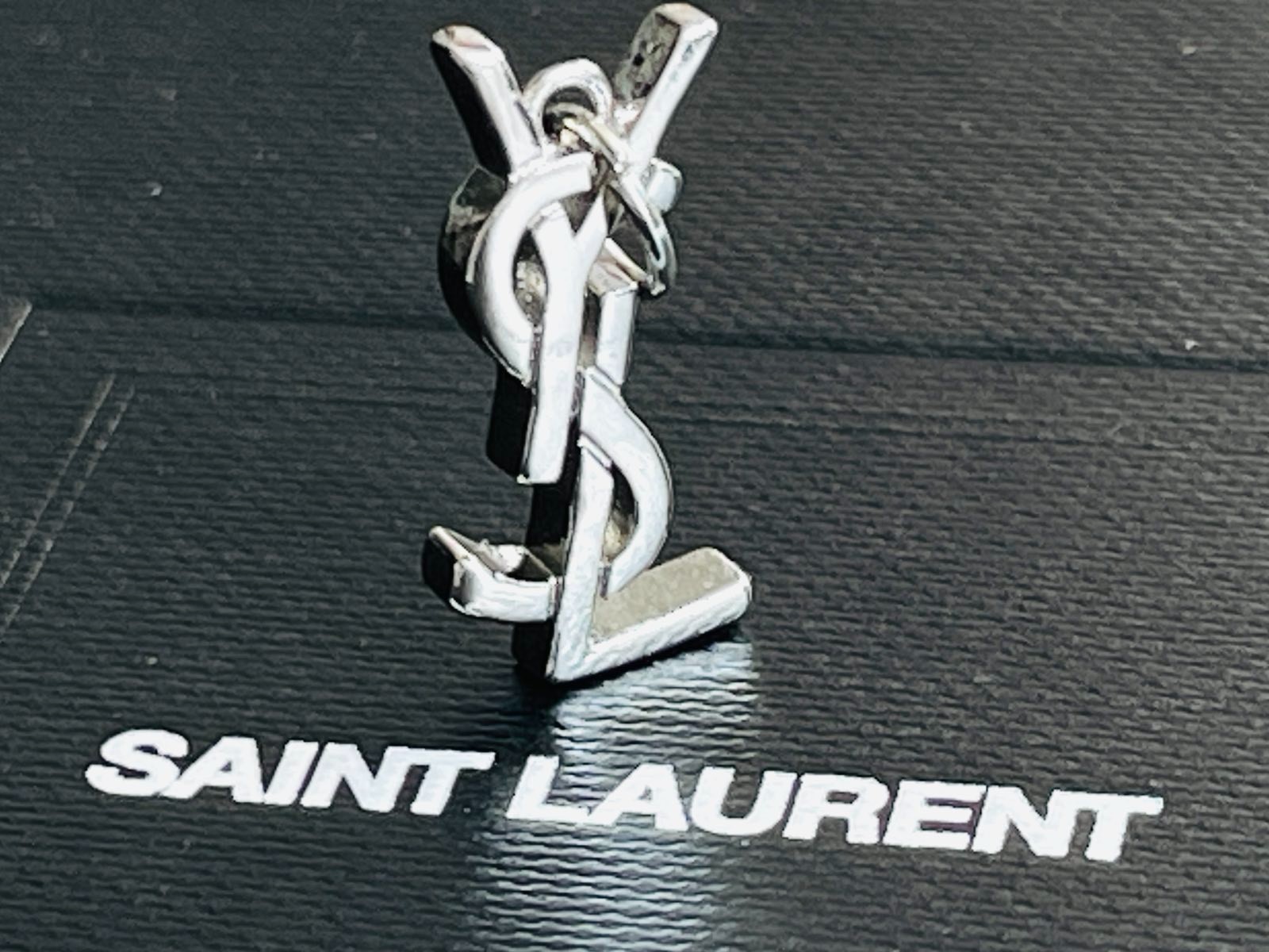 YSL charm pendant stamped zipper pull silver