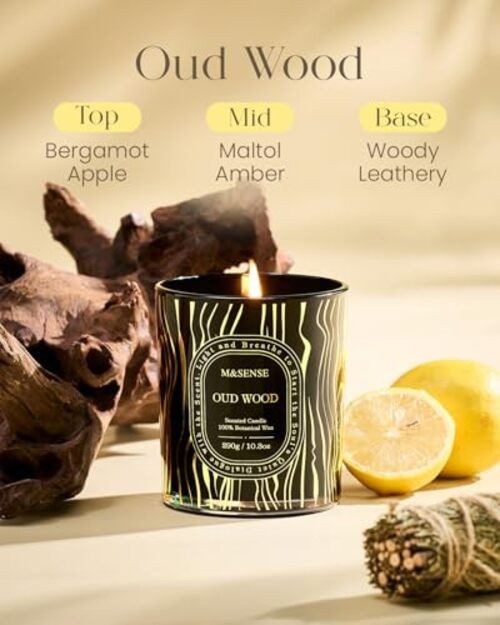 Scented Candle, Natural Soy Candles for Home Scented Non-Toxic, Calm Oud Wood