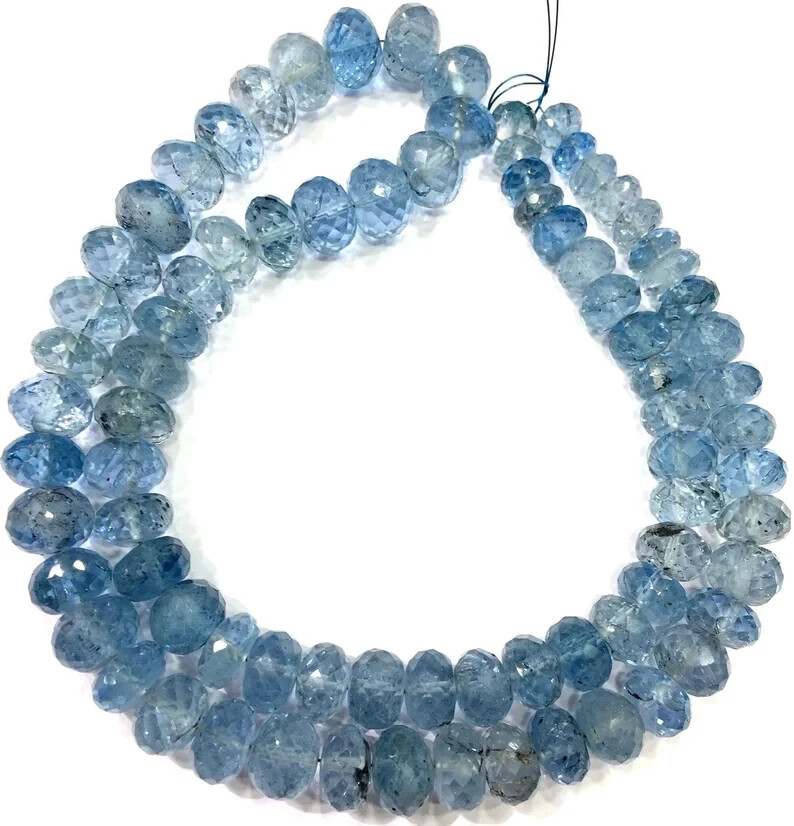 Extremely Rare~Aquamarine Color Faceted Beads Rondelle Large Gemstone Beads.