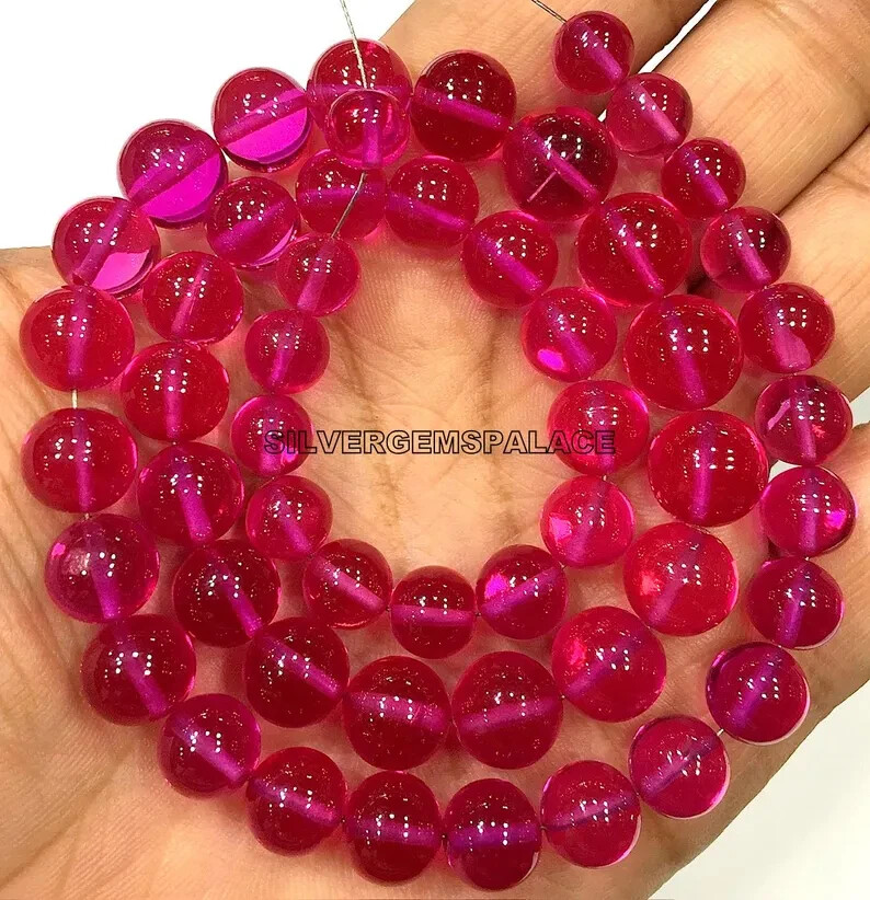 AAAA+ Rare~Pink Spinel Smooth Round Ball Beads Hot Pink Beads Gemstone Beads.