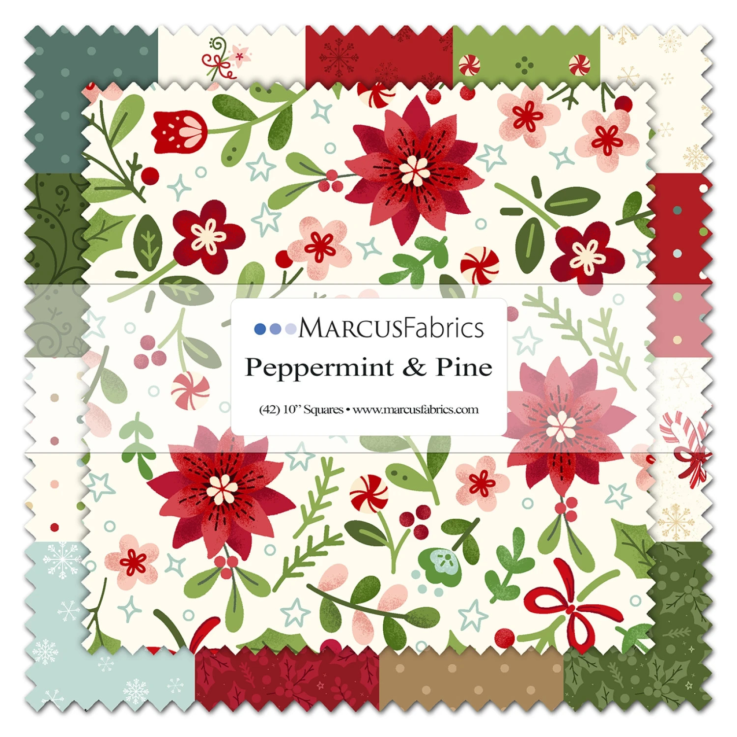 10in Squares, Peppermint & Pine, 42pcs For Marcus by Lamb Farm Designs
