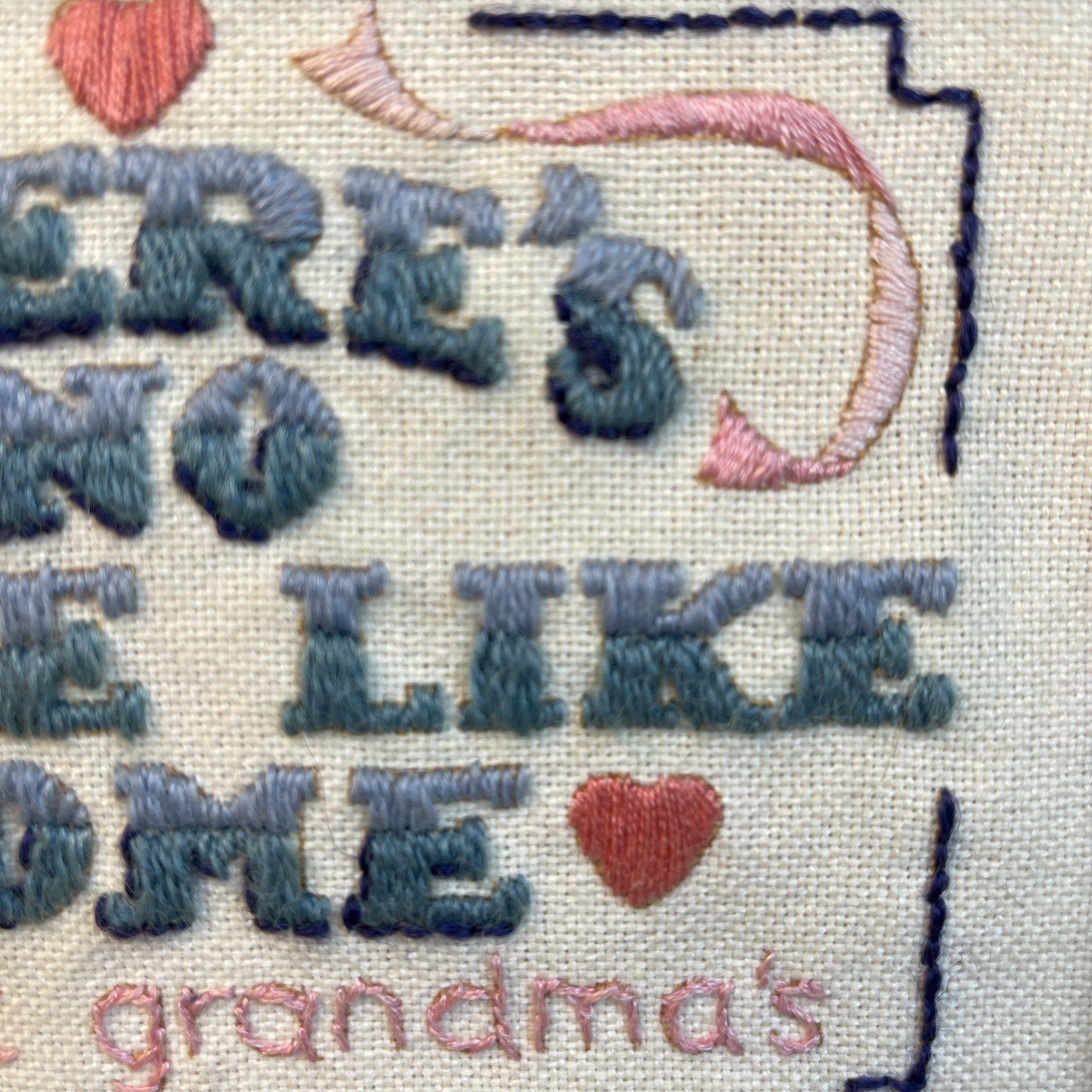 VTG Framed Crewel Embroidery “There’s No Place Like Home Except Grandma’s” 8×6″