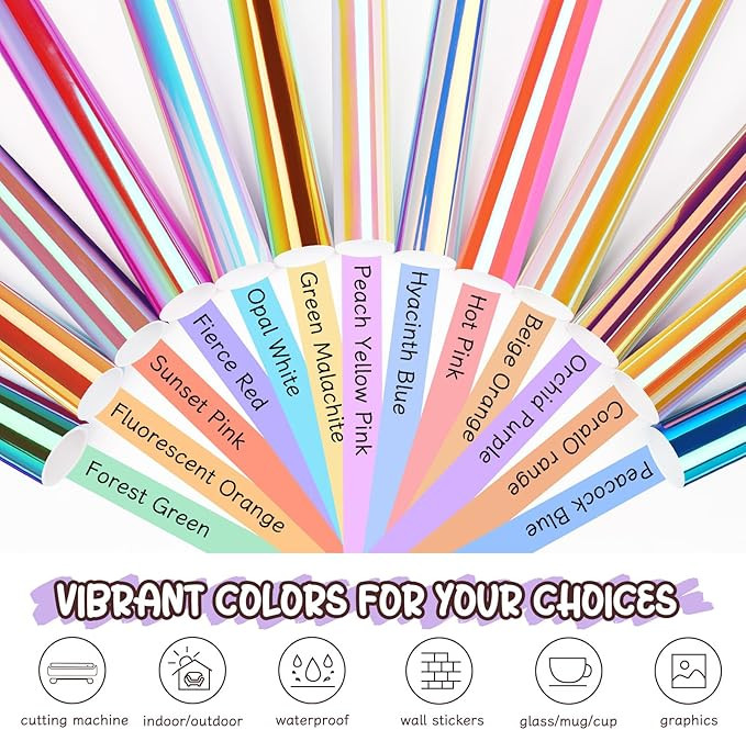 10 Sheets Holographic Permanent Vinyl 12″x12″ Vinyl for Cricut & Silhouette