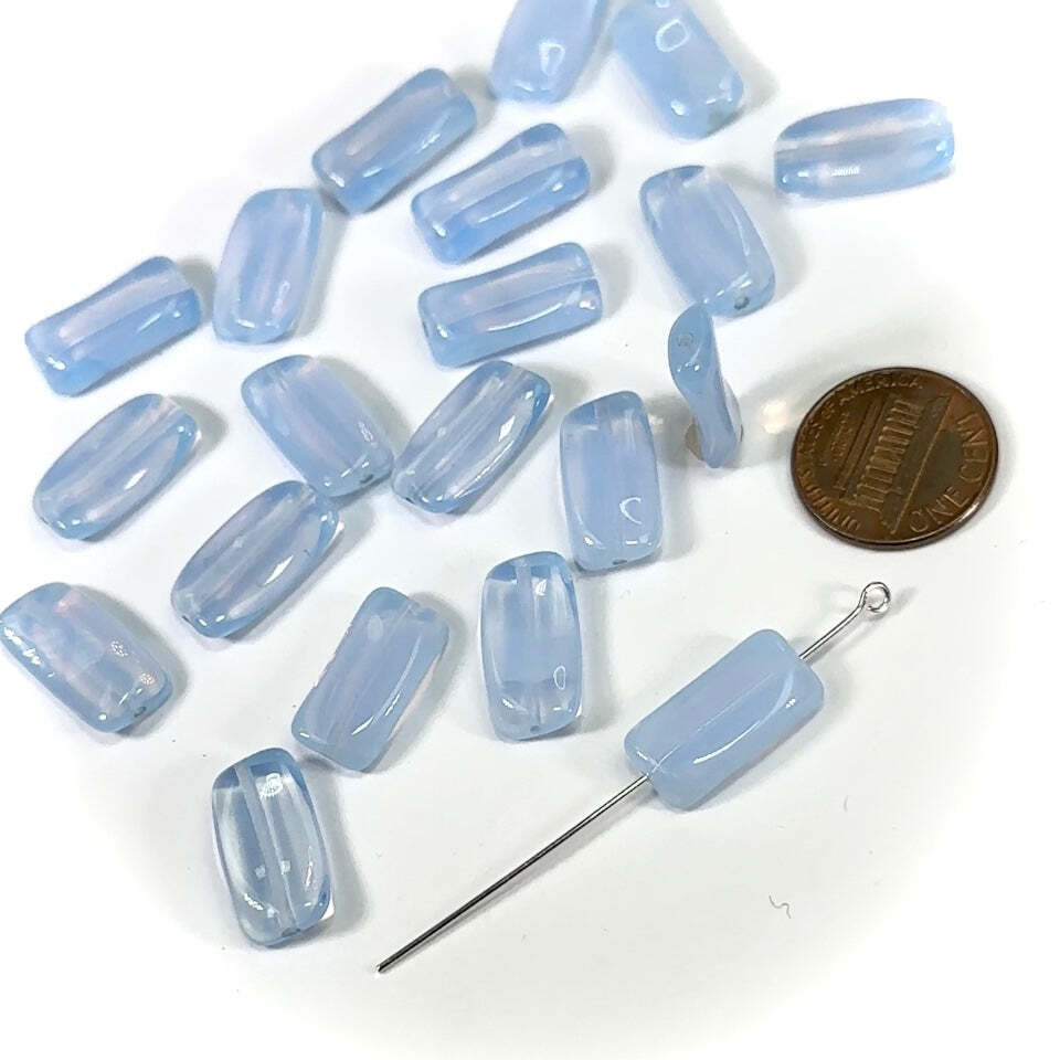Czech Pressed Druk Twisted Rectangle Glass Beads 18x9mm Light Blue Opal 15pcs