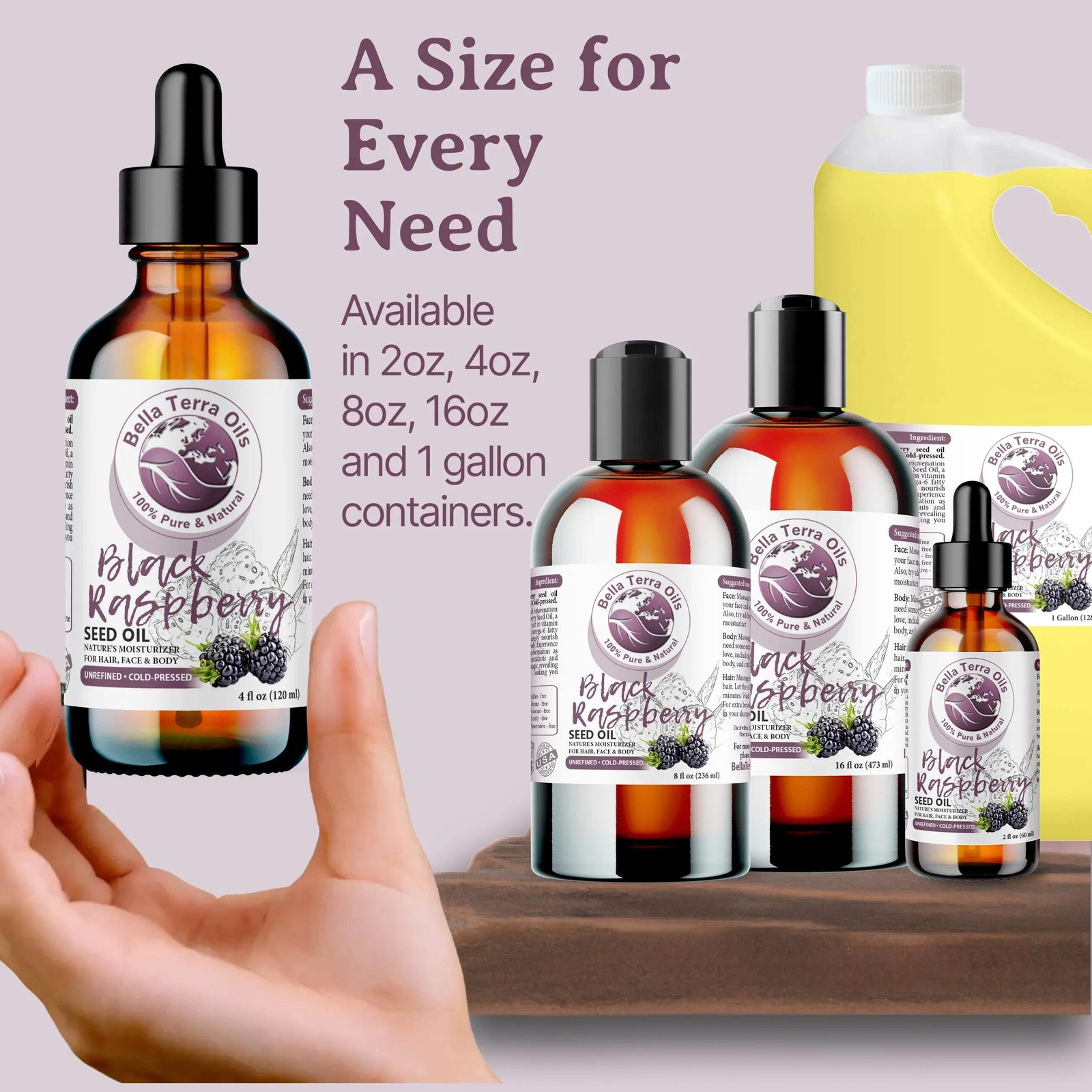 Black Raspberry Seed Oil – 4oz | Cold-Pressed Oil for Skincare, Haircare