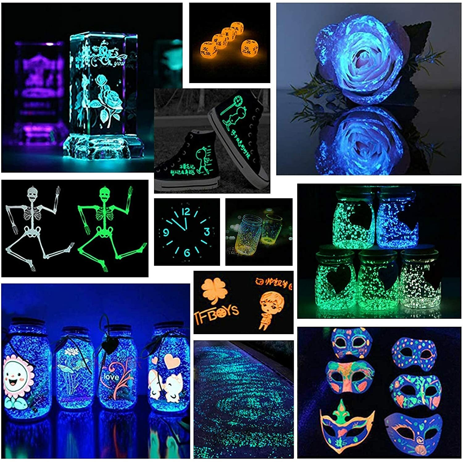 Glow in The Dark Powder 12 Colors Epoxy Resin Dye Luminous Pigment Powder Safe L
