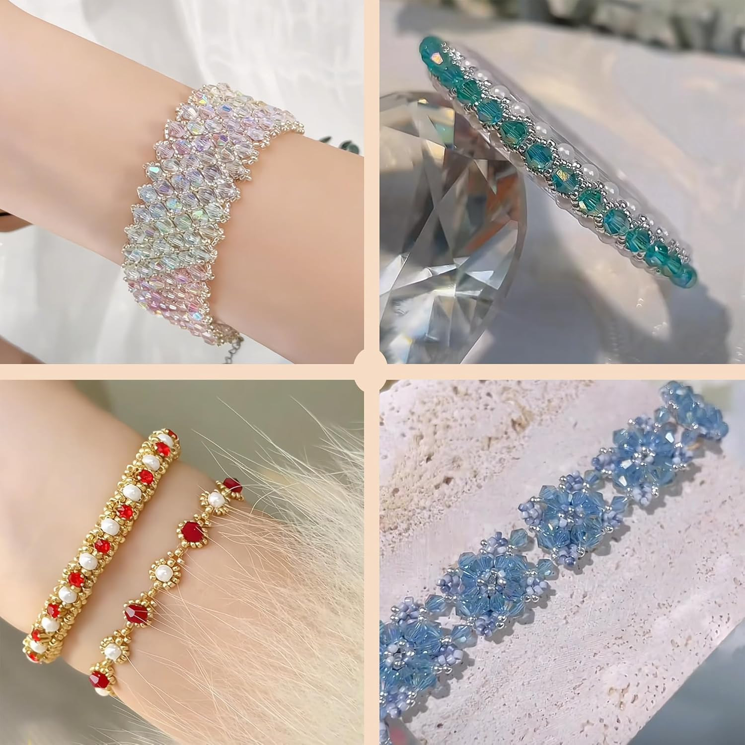 1100PCS 4mm Bicone Crystal Glass Beads for Jewelry Making, Sparkling Mini Beads