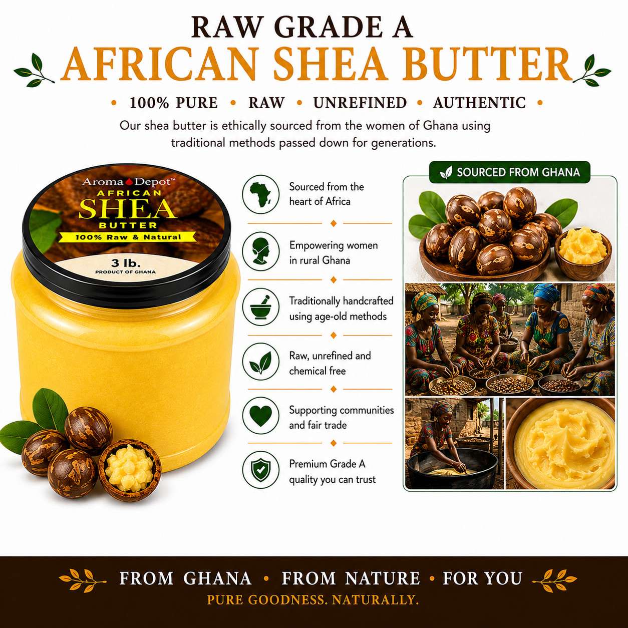 African Shea Butter Bulk 3 lb. Yellow From Ghana 100% Pure Natural Raw Unrefined