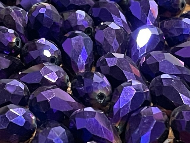 Czech Iridescent Purple Tear Drop or Pear Shape faceted Glass Bead jewelry