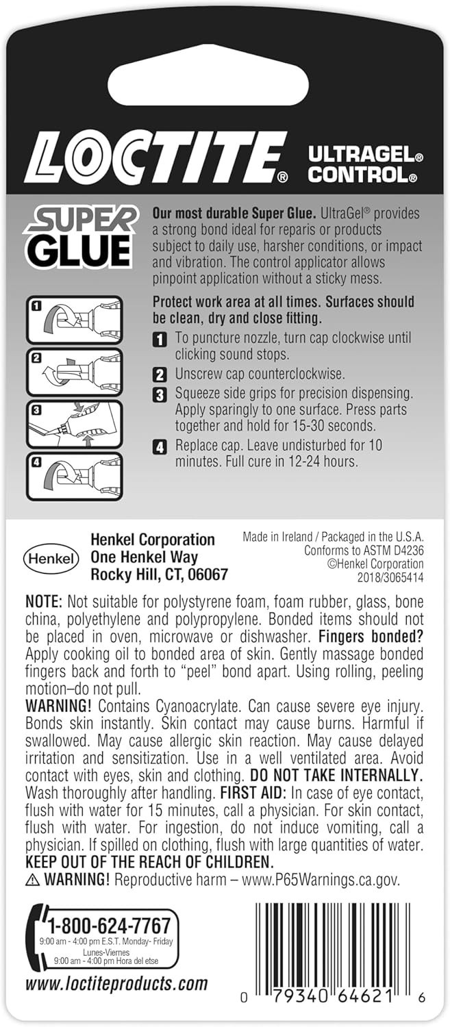 Loctite Super Glue Ultra Gel Control, Clear, 0.14 fl oz Bottle, 1 Pack