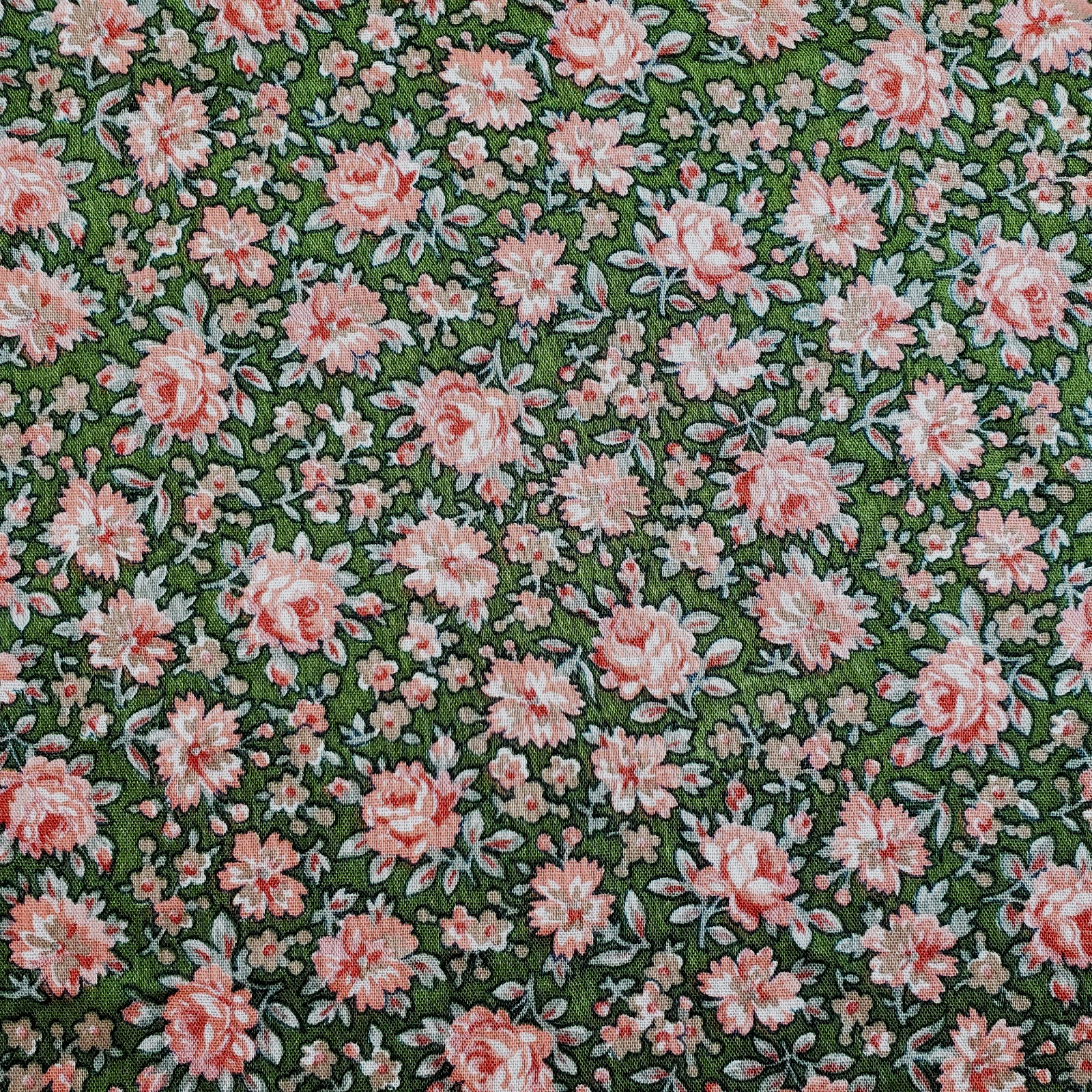 Cranston Rayon Blend Floral Fabric Green Pink Peach 69 x 42