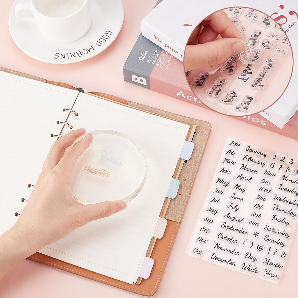 Calendar Clear Stamps for Card Making Date Number Rubber Stamps Week Silico…