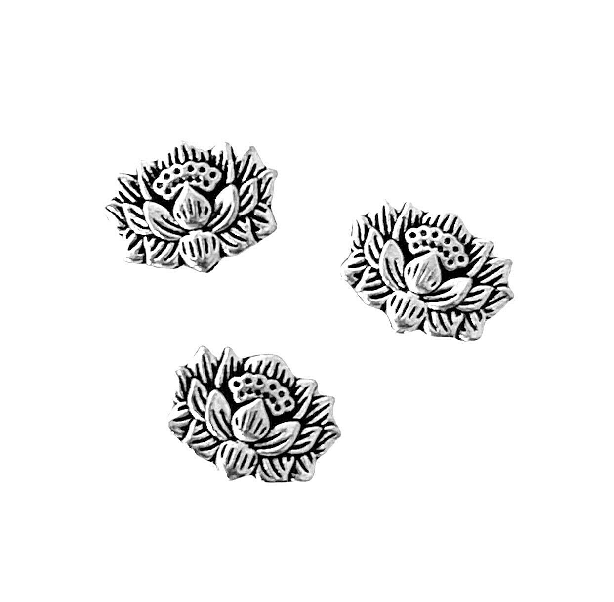 10 Antiqued Tibetan Silver 12x9mm Two Sided Lotus Water Lily Flower Spacer Beads