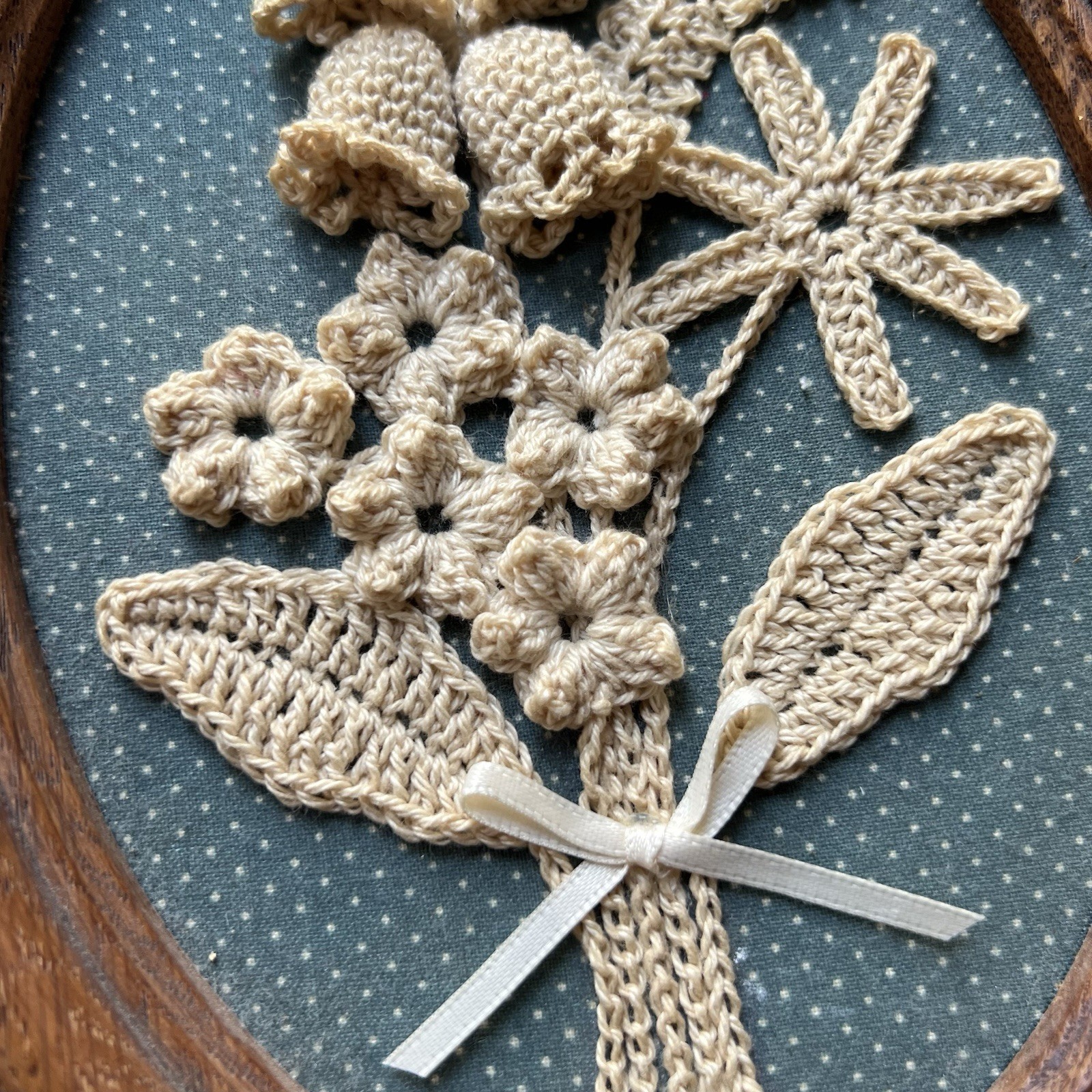 Vintage 3D Crochet Framed Wall Art Flower Cottage Core Cute Lily Of The Valley