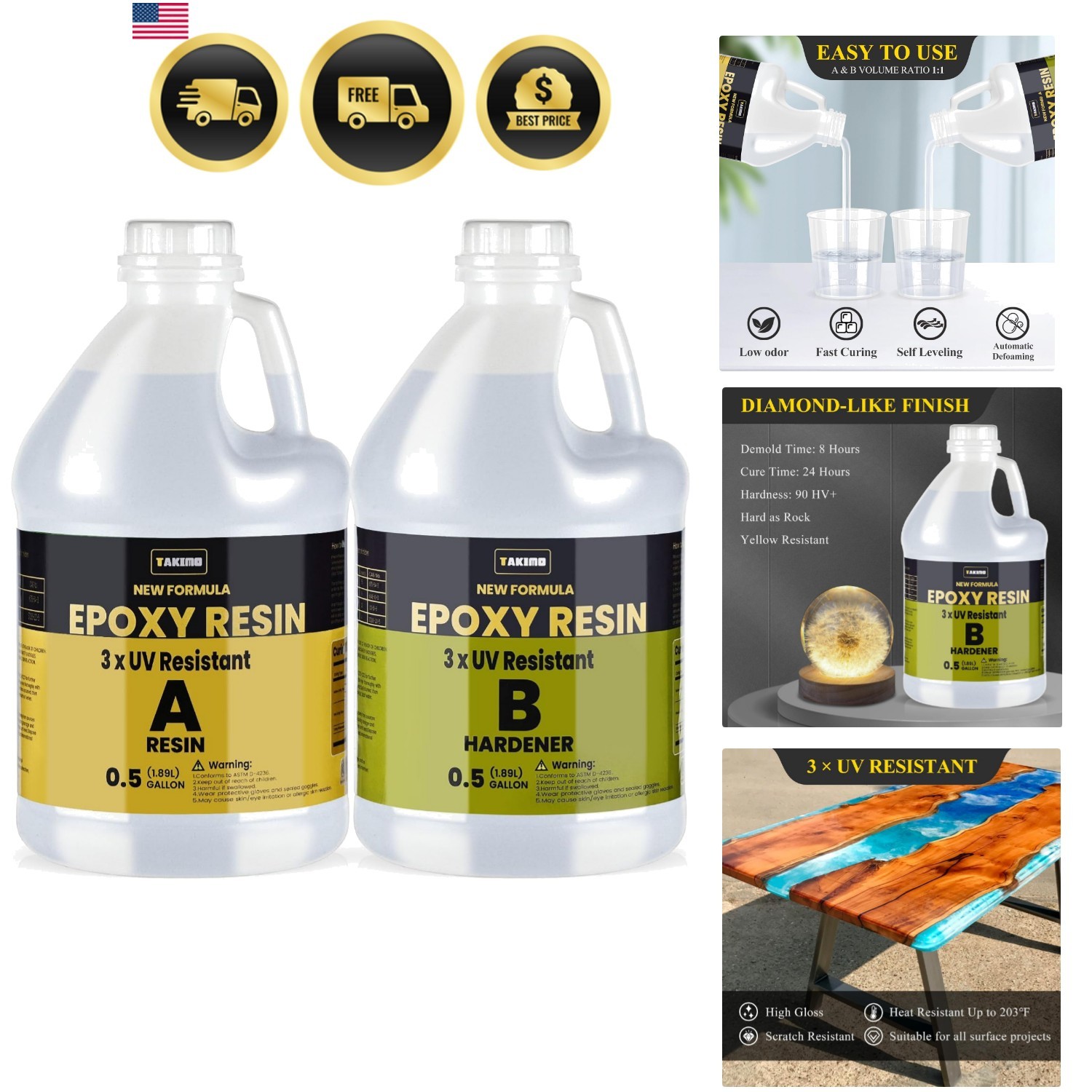 1 Gallon 3× UV Resistant Epoxy Resin Kit – Ultra Clear Non-Yellowing Formula …