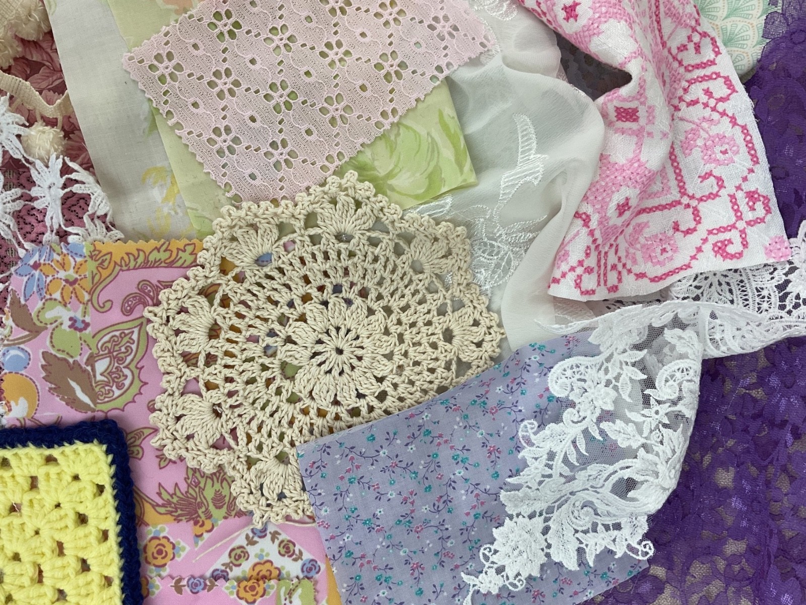 Curated Vintage Slow Stitch Bundle – Mixed Media Textile Collage Art Supplies