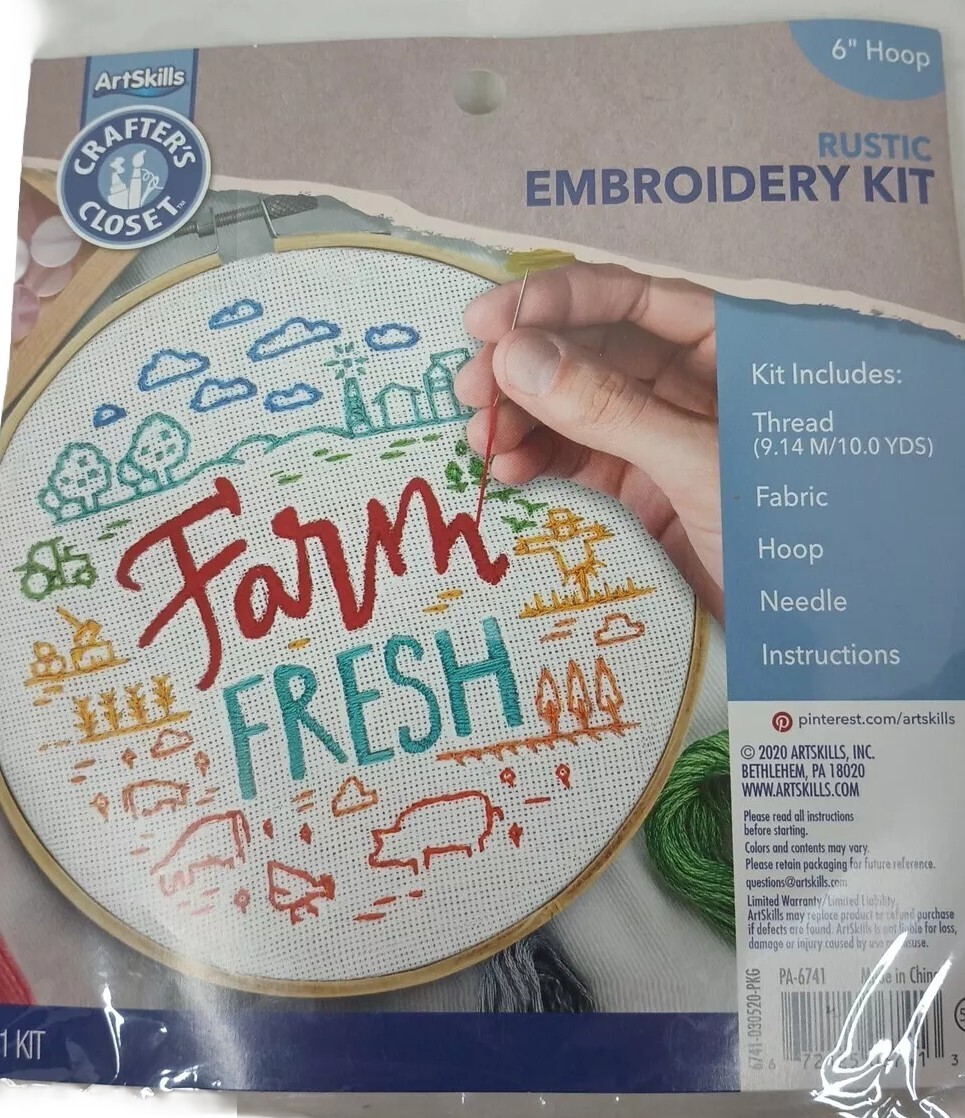 Farm Fresh “Art Skills RUSTIC Embroidery Kit 6” Hoop Included New