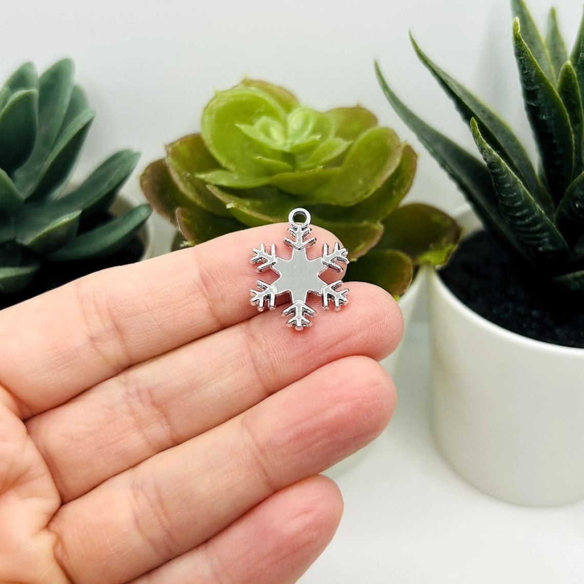Silver Rhinestone Snowflake Charms, 22x17mm – US Seller