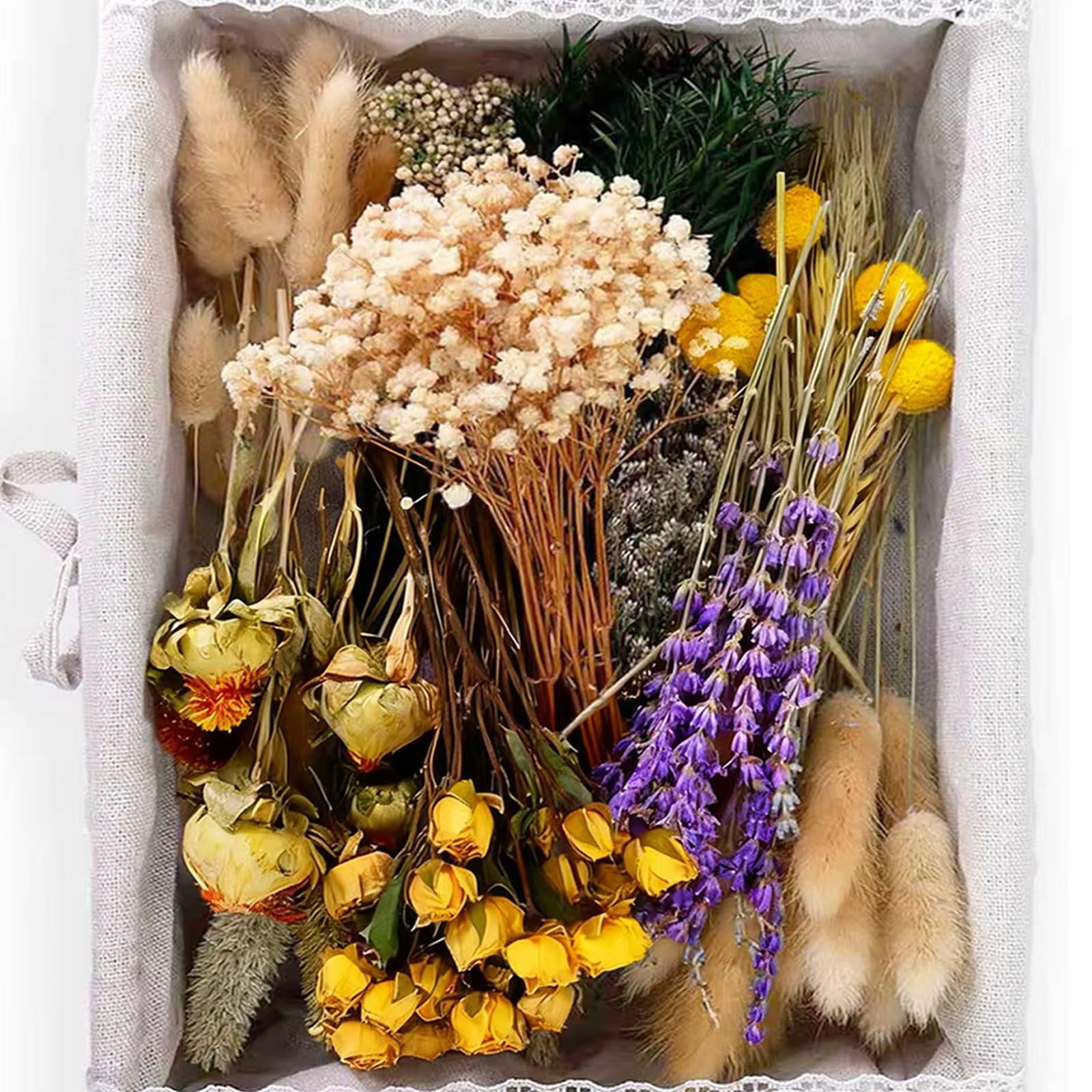 130Pcs DIY Mixed Natural Dried Flower Set, Preserved Flowers Bulk with Baby’s…