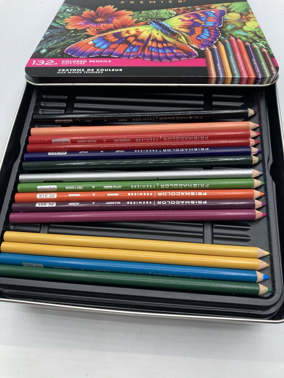 Prismacolor Premier Butterfly Tin 132 Colored Pencils COMPLETE Trays Sanford EUC