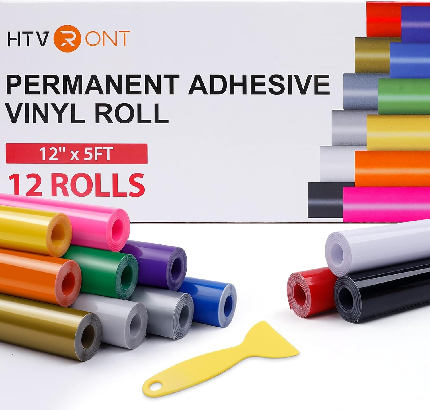 HTVRONT Permanent Vinyl Bundle 12 Pack 12″x5 Feet Permanent Adhesive Vinyl Rolls