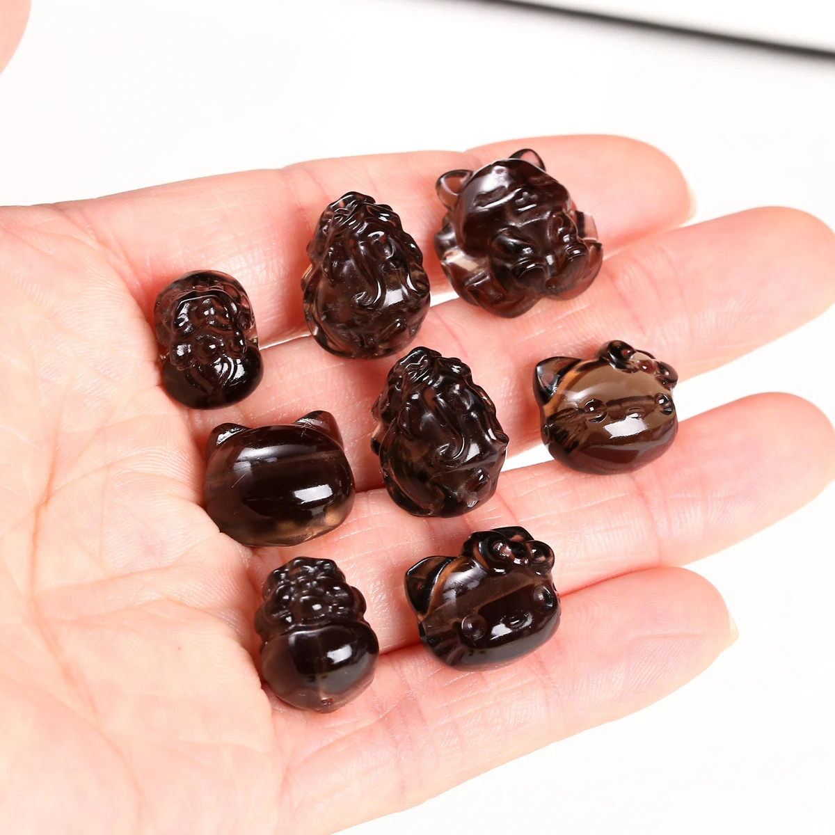 1 Pc Natural Stone Ice Obsidian Carved Beads Cartoon Cat Fox Flower Cute Beads