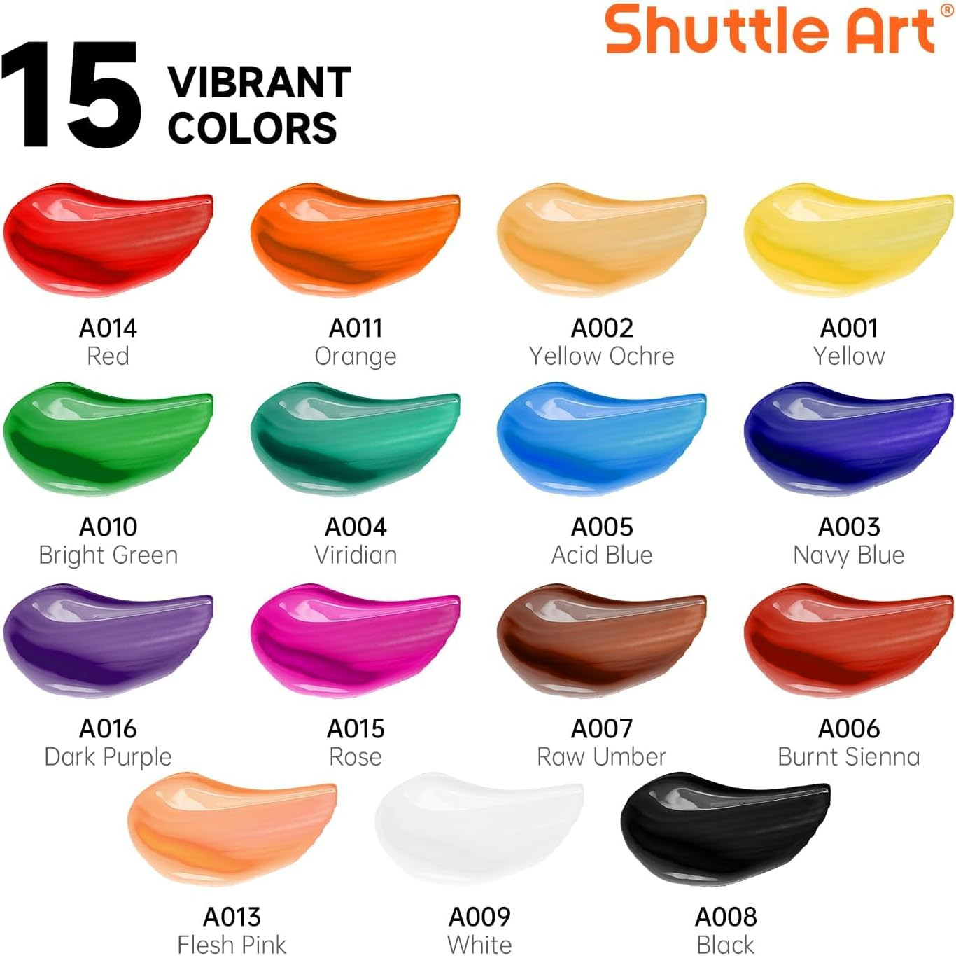 Acrylic Paint Set, 15 X 12Ml Tubes Artist Quality Non Toxic Rich Pigments Colors