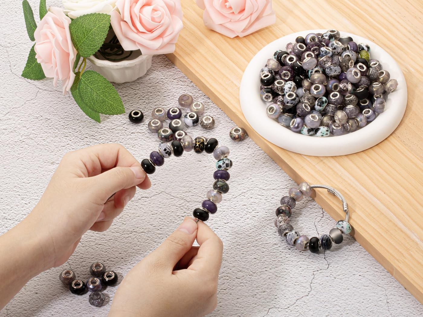Black European Large Hole Beads Bulk for Jewelry Making 100PCS Spacer Glass Bead