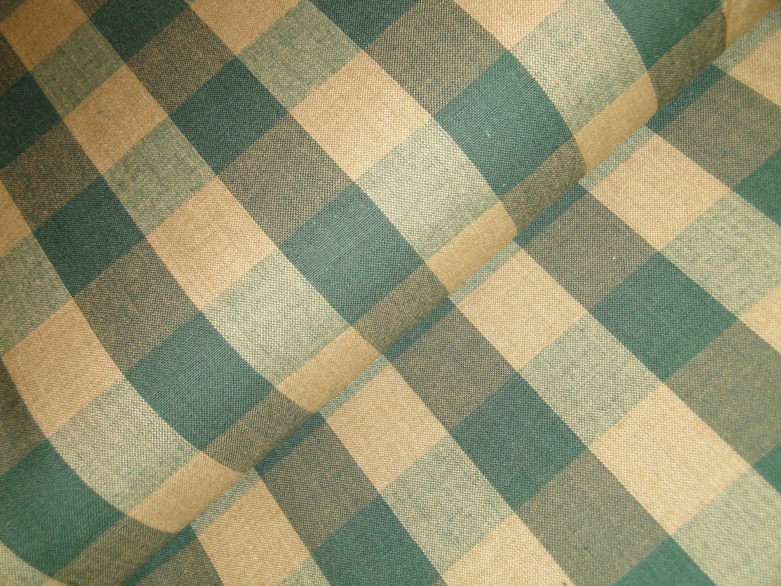 DARK Green And Tea Dye Buffalo Check Cotton Homespun Fabric | Farmhouse Fabric
